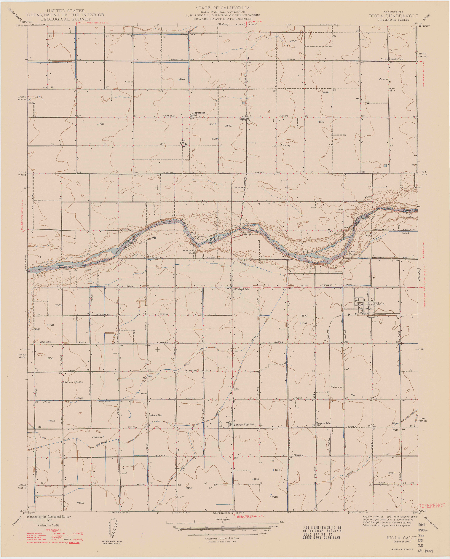 USGS 1:24000-SCALE QUADRANGLE FOR BIOLA, CA 1947