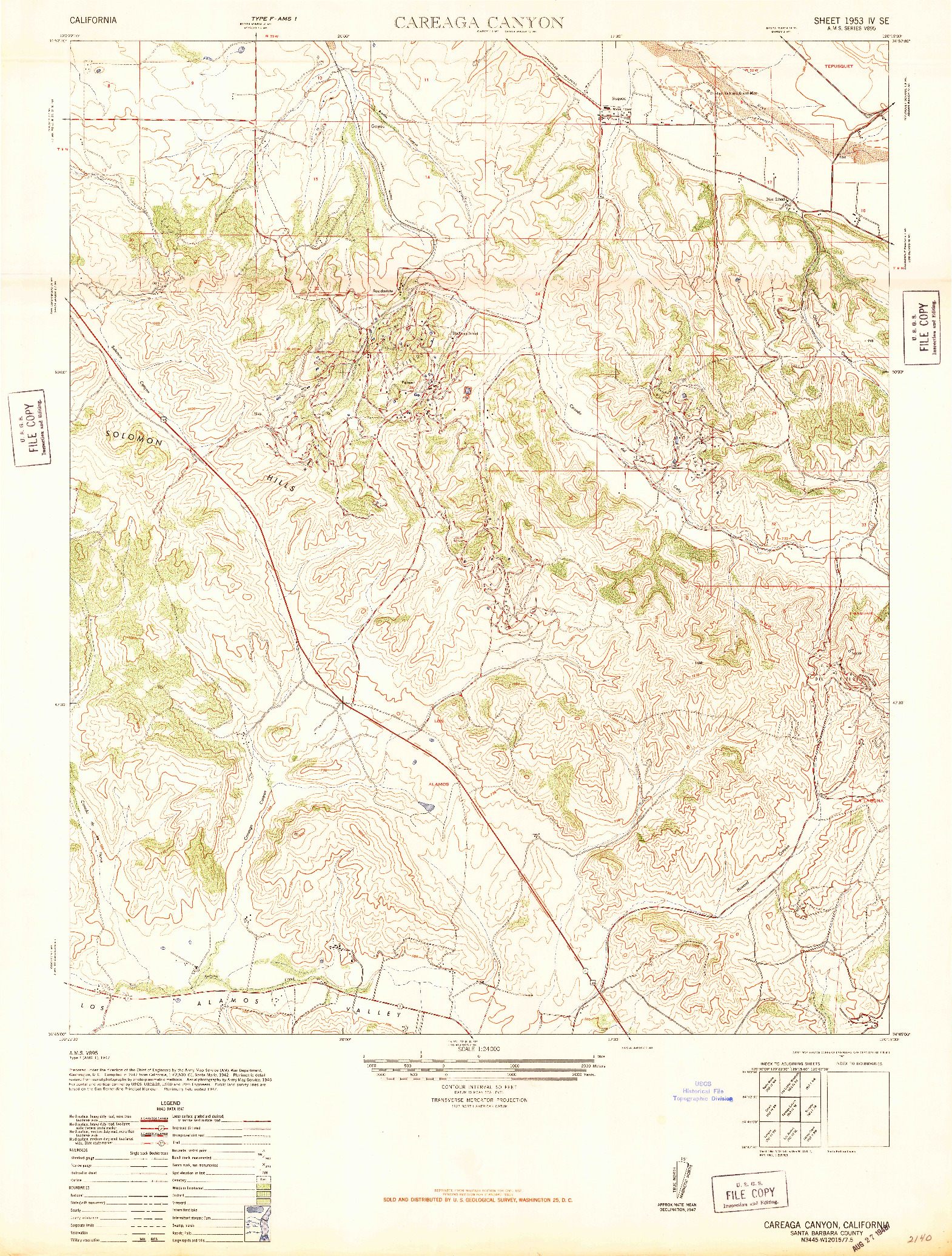 USGS 1:24000-SCALE QUADRANGLE FOR CAREAGA CANYON, CA 1947