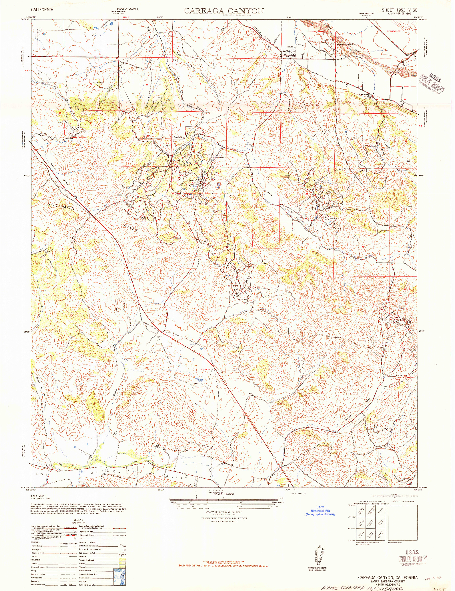 USGS 1:24000-SCALE QUADRANGLE FOR CAREAGA CANYON, CA 1947