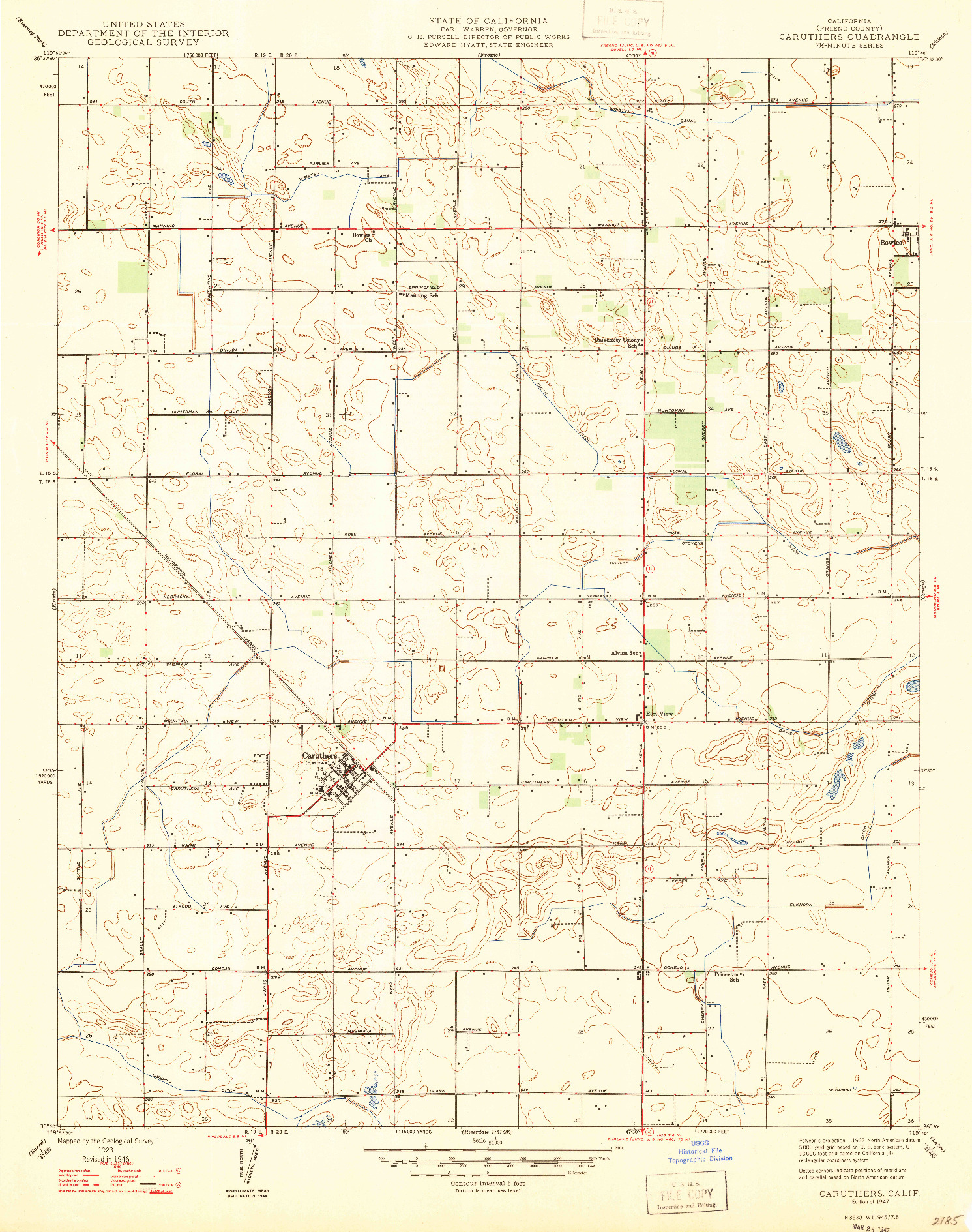 USGS 1:24000-SCALE QUADRANGLE FOR CARUTHERS, CA 1947