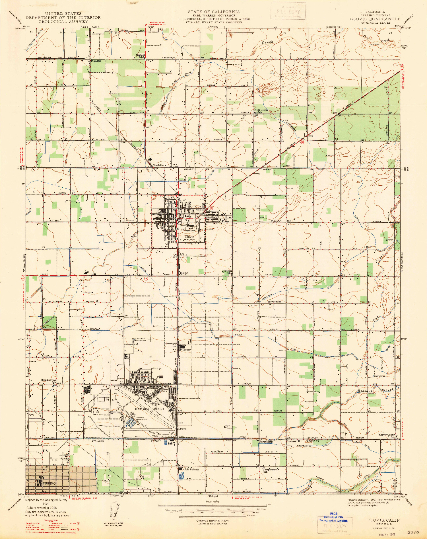 USGS 1:24000-SCALE QUADRANGLE FOR CLOVIS, CA 1947