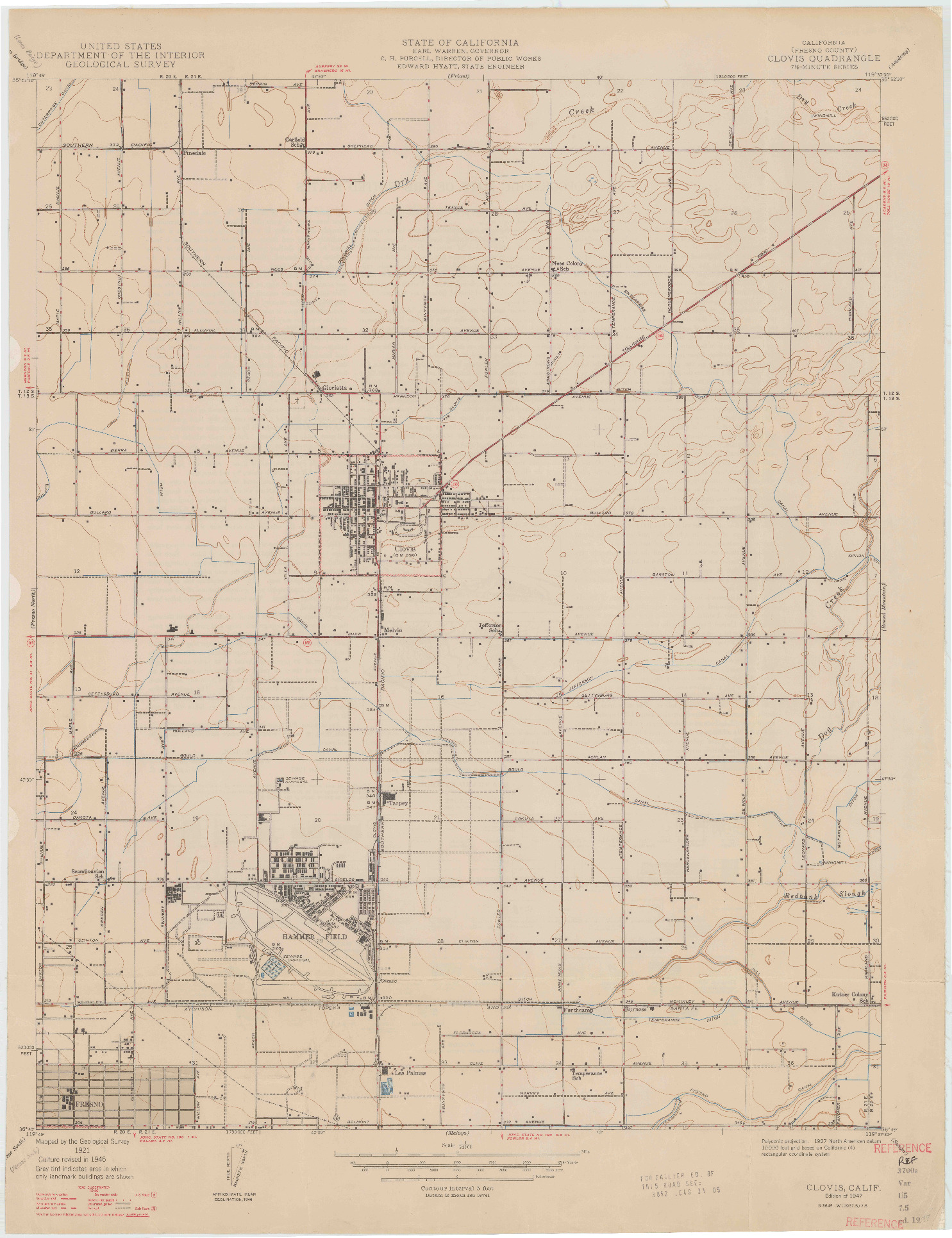 USGS 1:24000-SCALE QUADRANGLE FOR CLOVIS, CA 1947