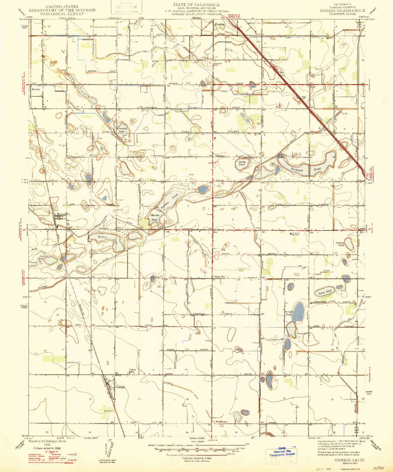 USGS 1:24000-SCALE QUADRANGLE FOR CONEJO, CA 1947