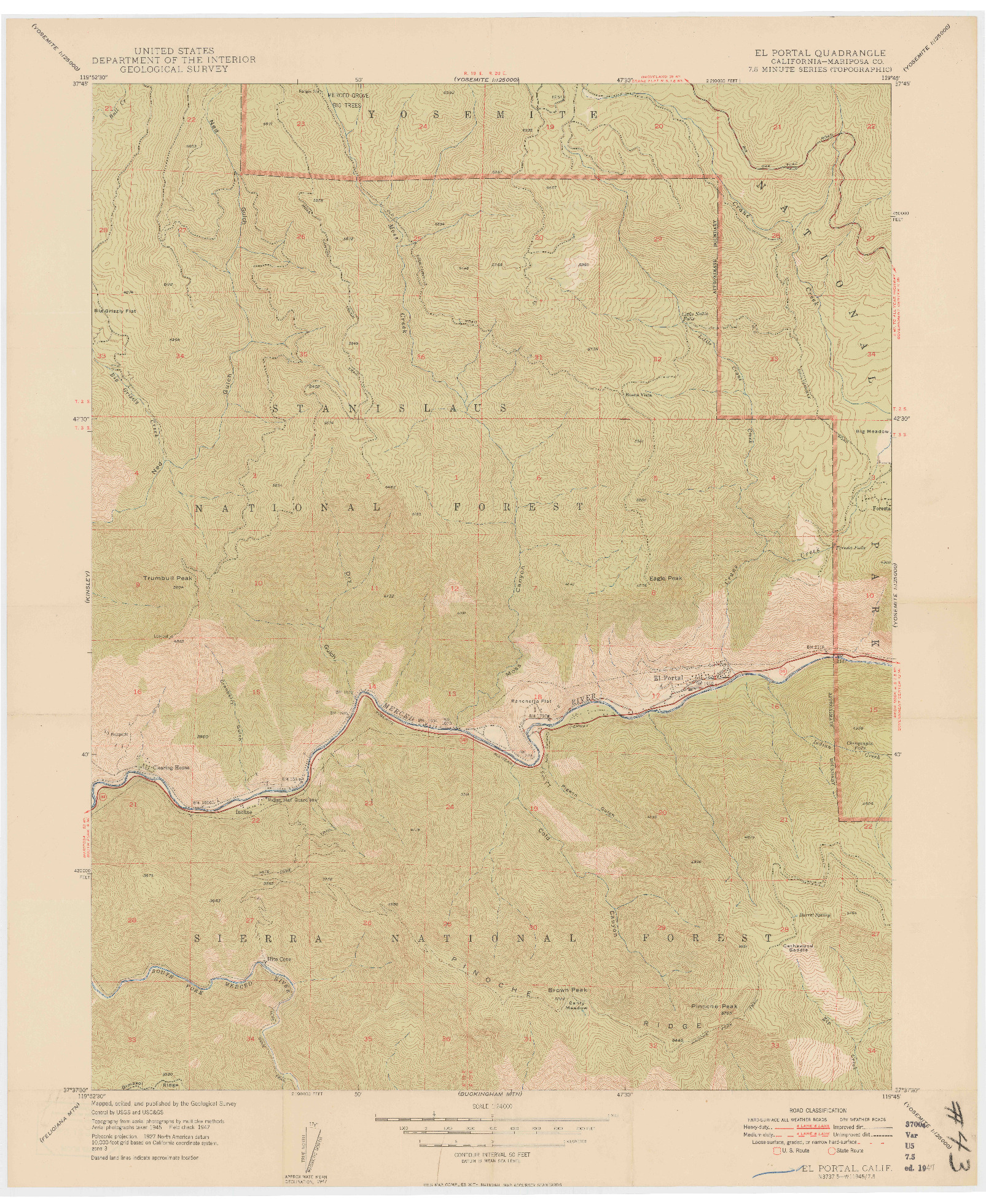 USGS 1:24000-SCALE QUADRANGLE FOR EL PORTAL, CA 1947