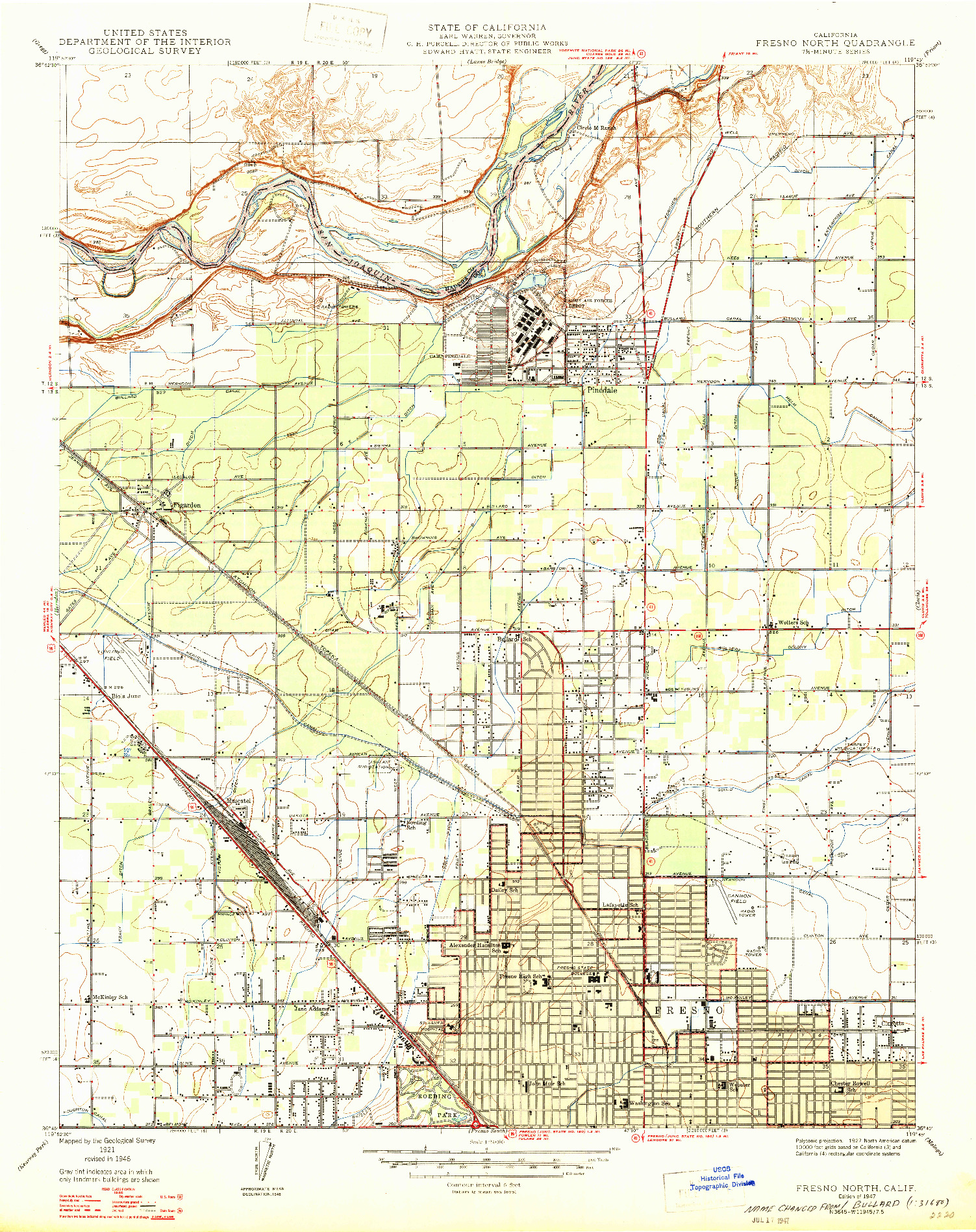 USGS 1:24000-SCALE QUADRANGLE FOR FRESNO NORTH, CA 1947