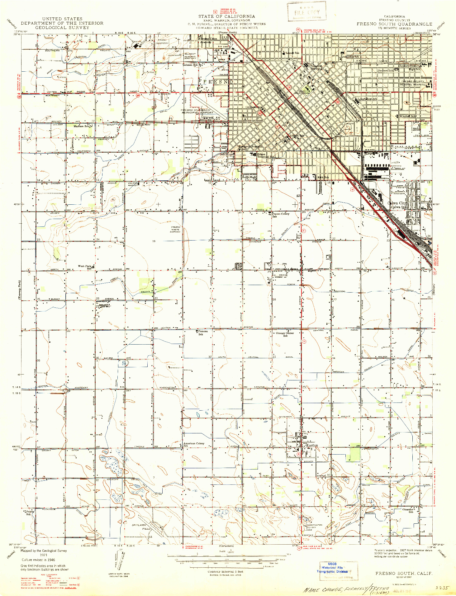 USGS 1:24000-SCALE QUADRANGLE FOR FRESNO SOUTH, CA 1947