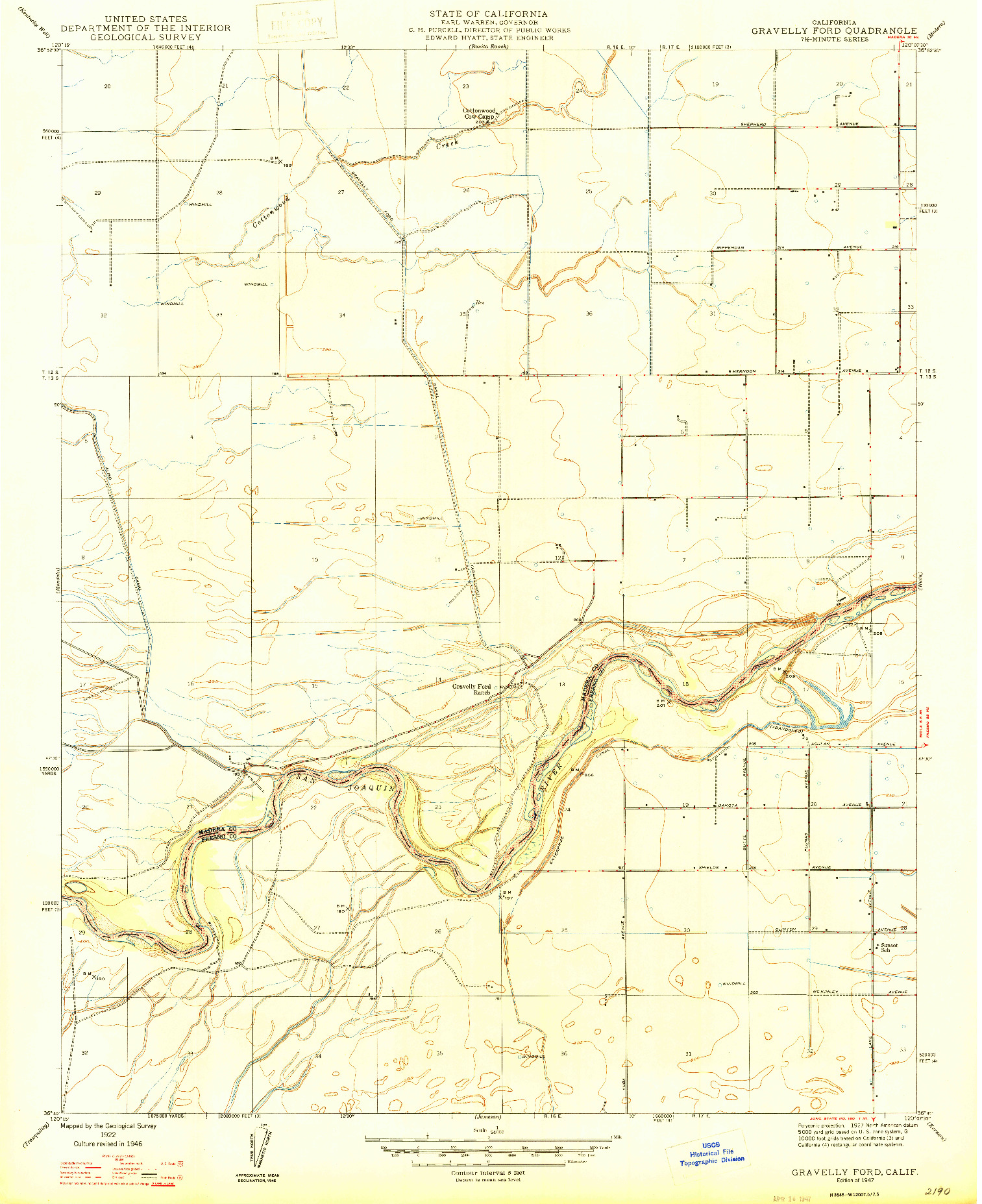 USGS 1:24000-SCALE QUADRANGLE FOR GRAVELLY FORD, CA 1947