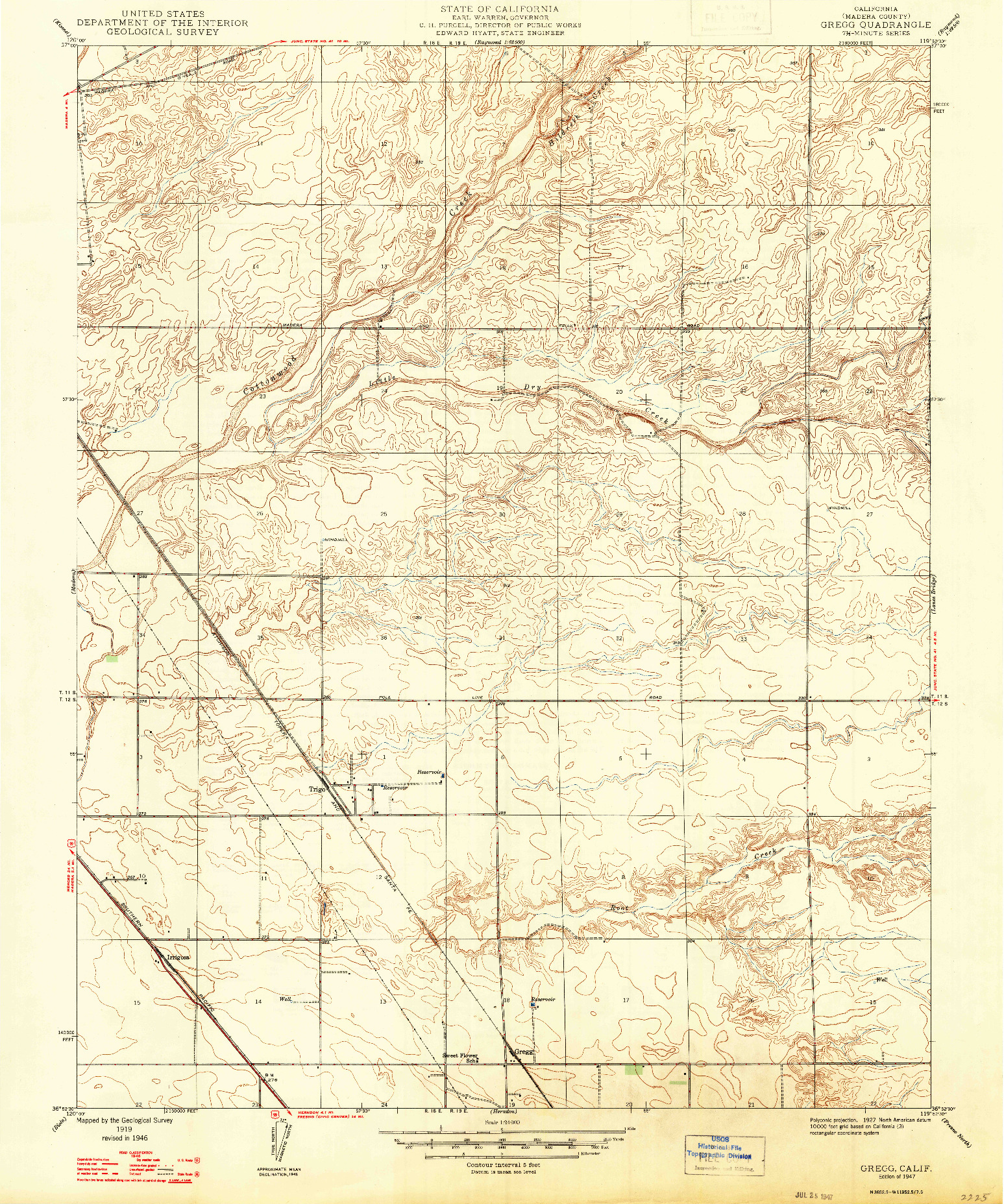 USGS 1:24000-SCALE QUADRANGLE FOR GREGG, CA 1947