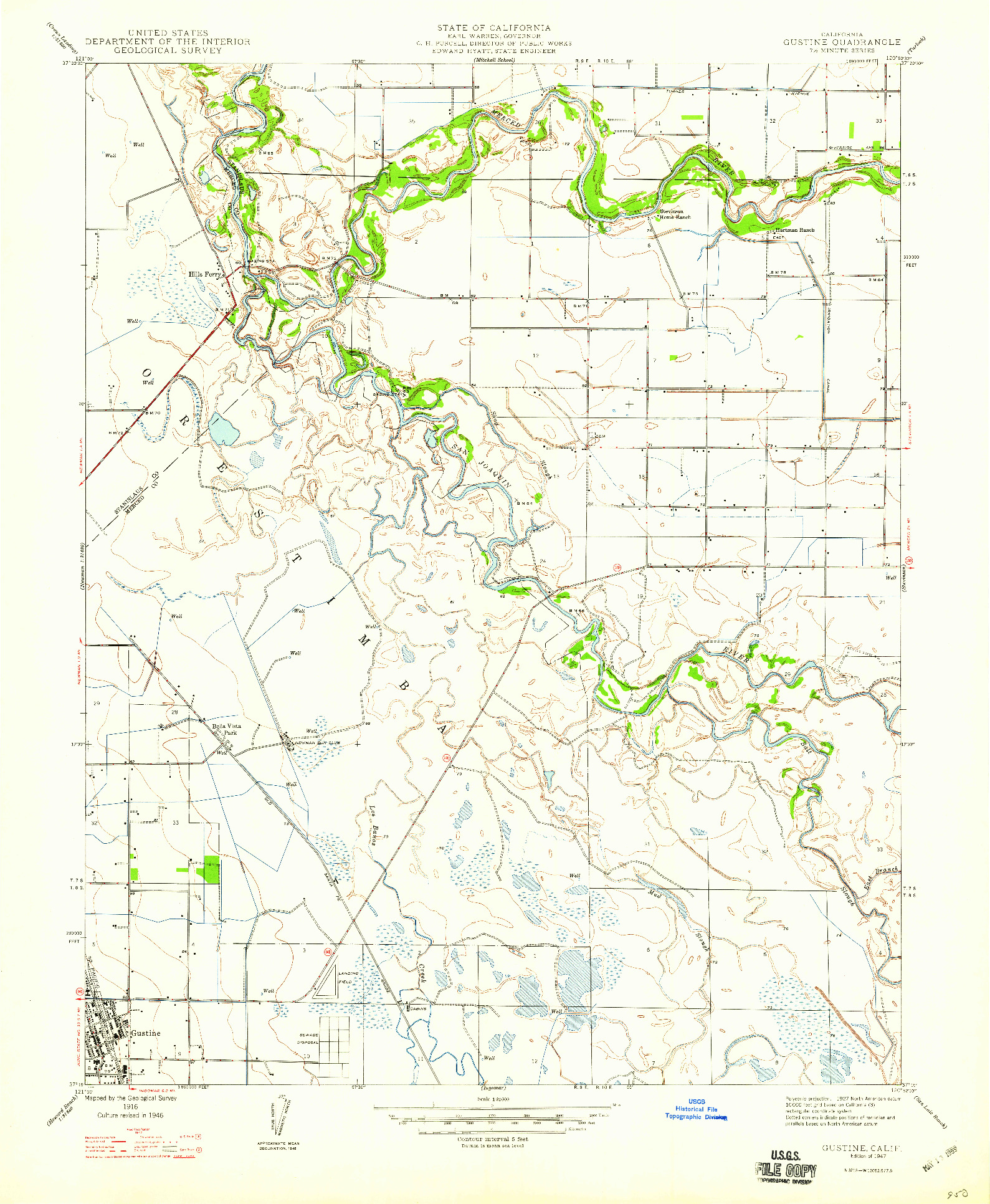 USGS 1:24000-SCALE QUADRANGLE FOR GUSTINE, CA 1947