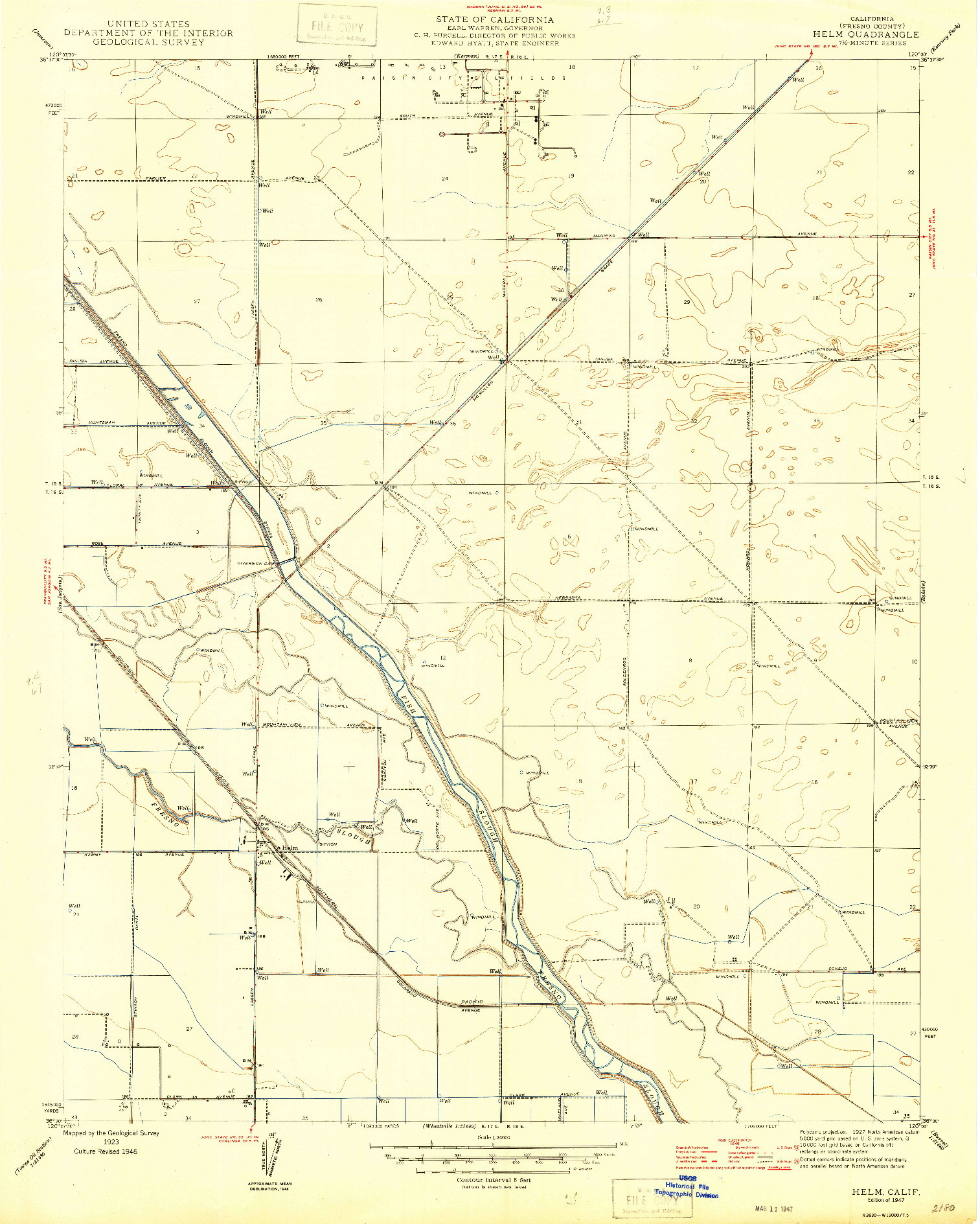 USGS 1:24000-SCALE QUADRANGLE FOR HELM, CA 1947