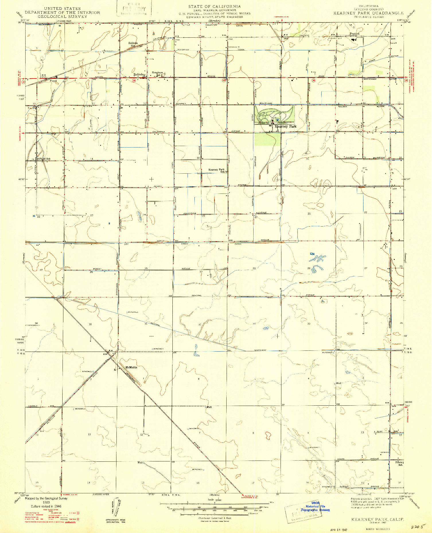 USGS 1:24000-SCALE QUADRANGLE FOR KEARNEY PARK, CA 1947