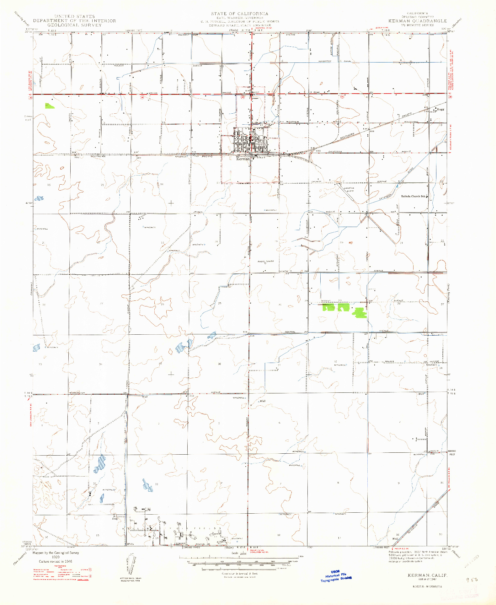USGS 1:24000-SCALE QUADRANGLE FOR KERMAN, CA 1947