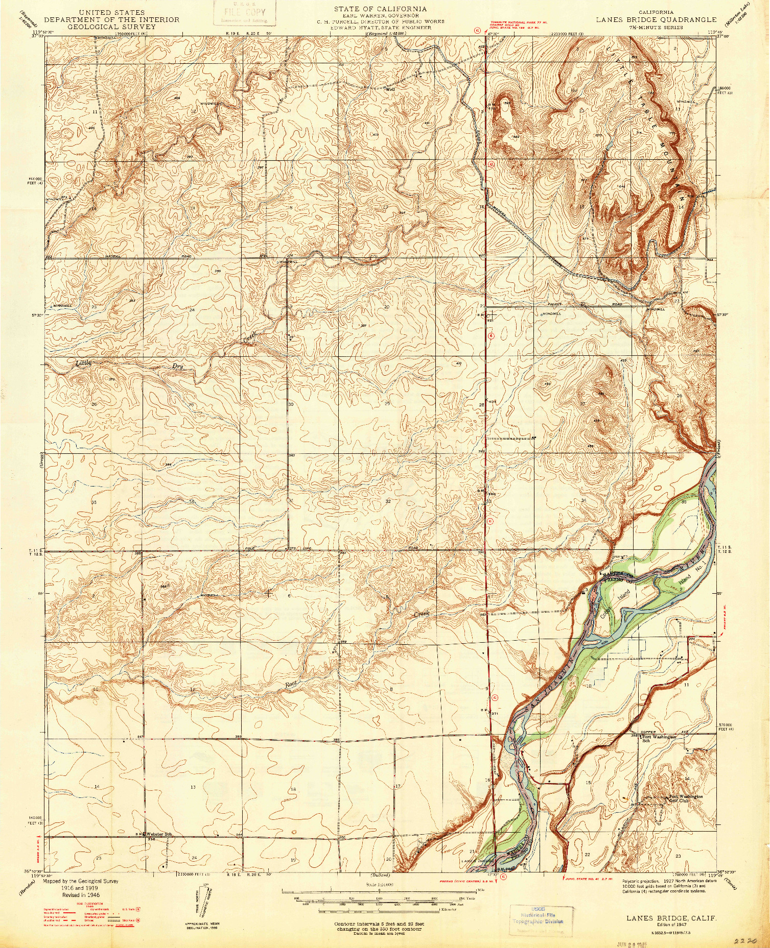 USGS 1:24000-SCALE QUADRANGLE FOR LANES BRIDGE, CA 1947