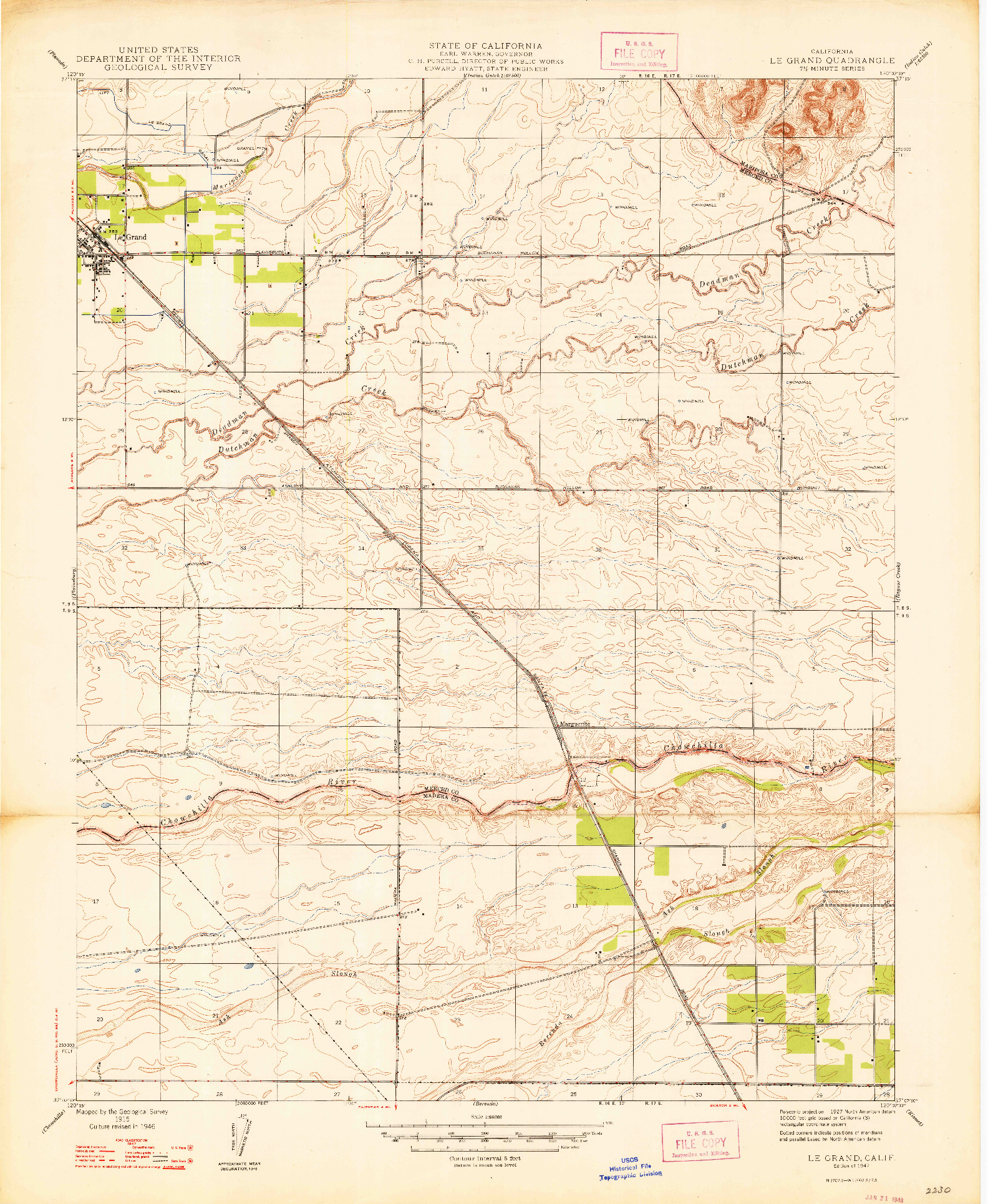 USGS 1:24000-SCALE QUADRANGLE FOR LE GRAND, CA 1947