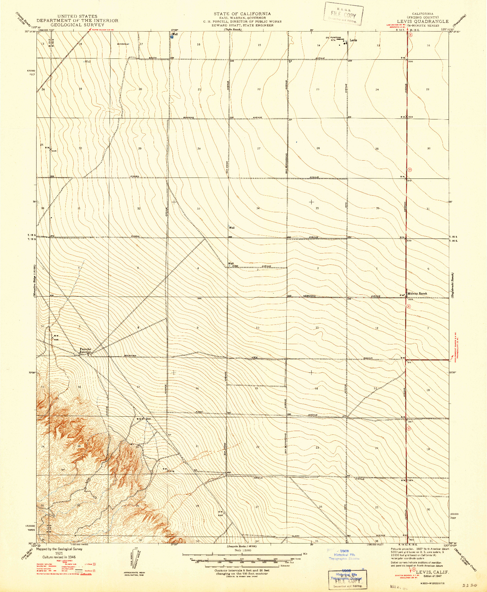 USGS 1:24000-SCALE QUADRANGLE FOR LEVIS, CA 1947