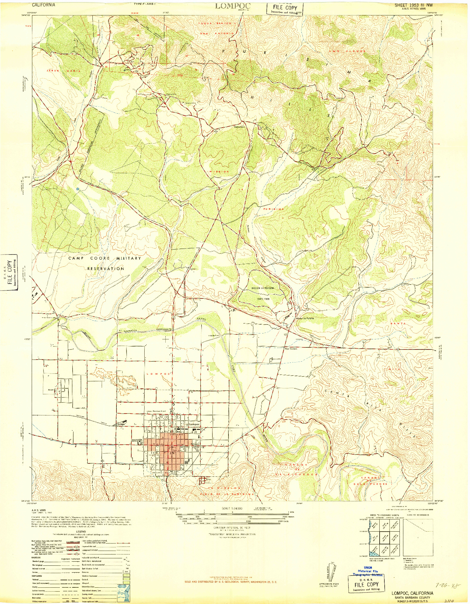 USGS 1:24000-SCALE QUADRANGLE FOR LOMPOC, CA 1947