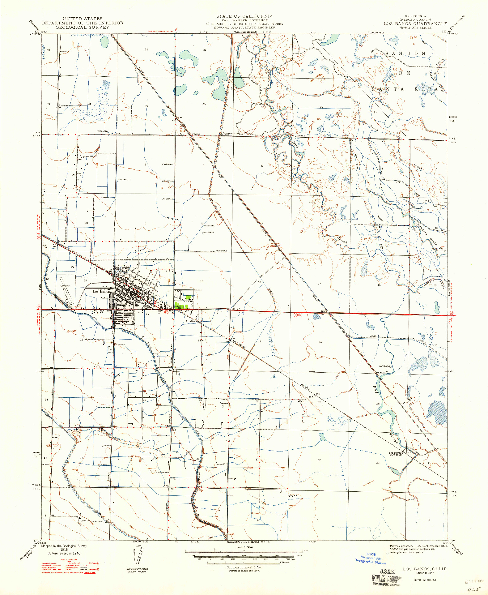 USGS 1:24000-SCALE QUADRANGLE FOR LOS BANOS, CA 1947