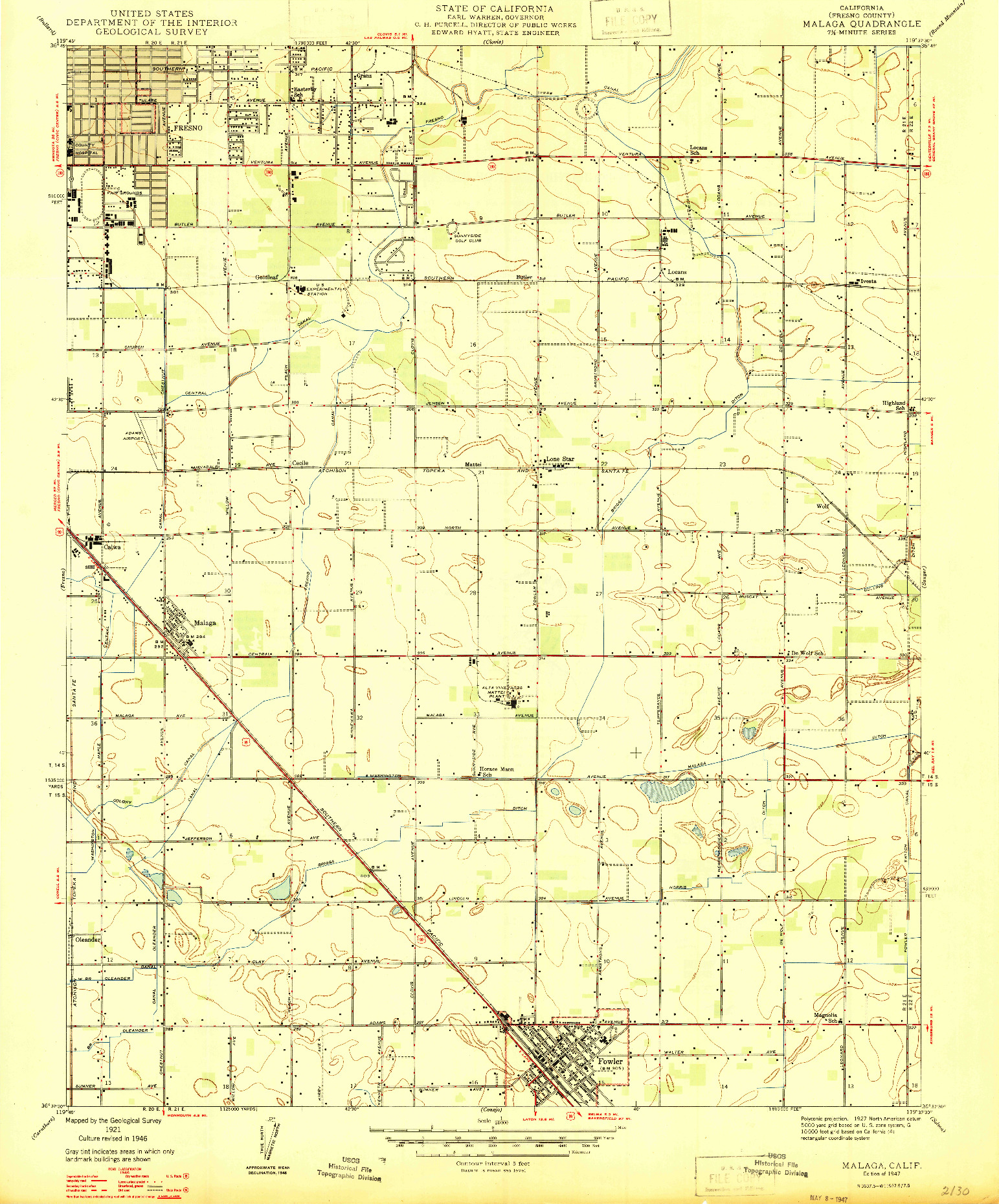USGS 1:24000-SCALE QUADRANGLE FOR MALAGA, CA 1947