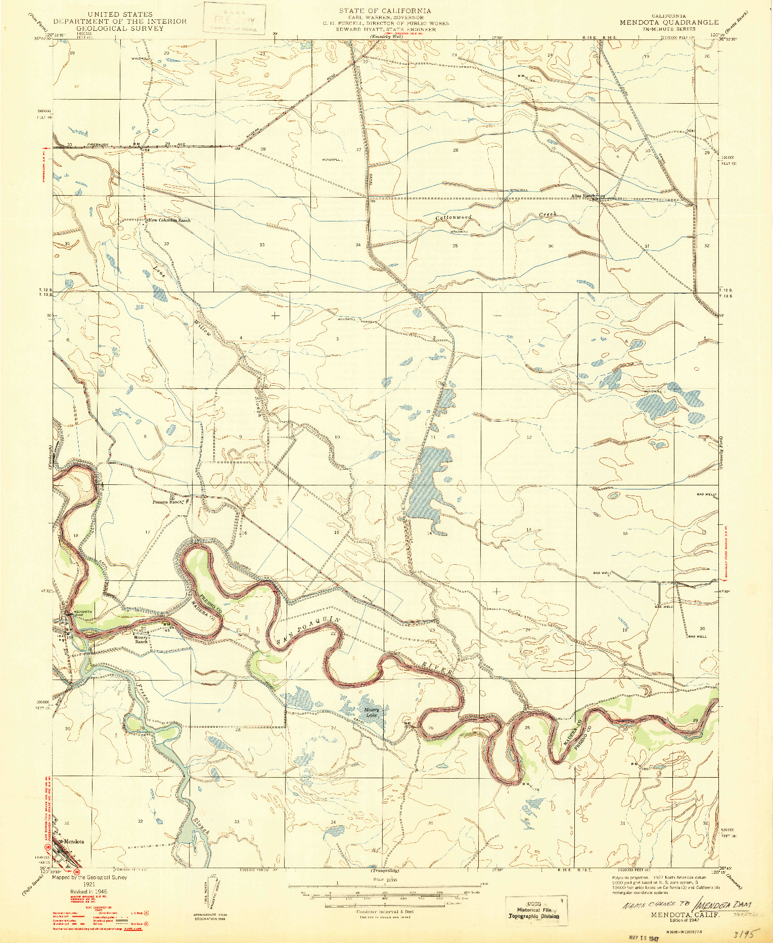 USGS 1:24000-SCALE QUADRANGLE FOR MENDOTA, CA 1947