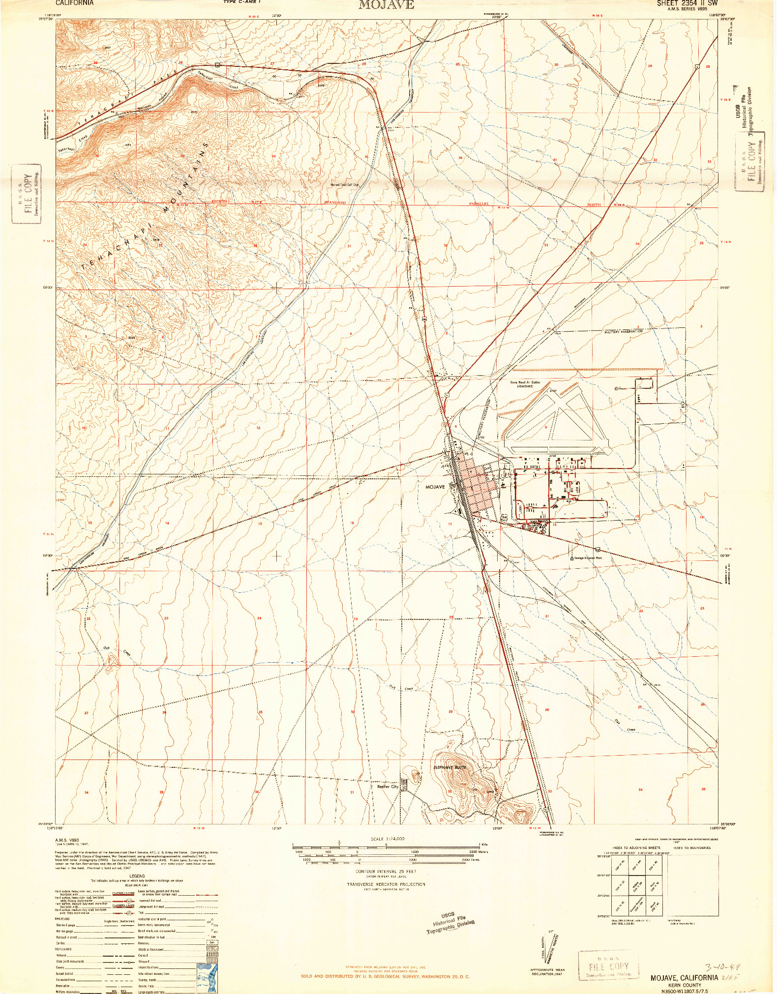 USGS 1:24000-SCALE QUADRANGLE FOR MOJAVE, CA 1947