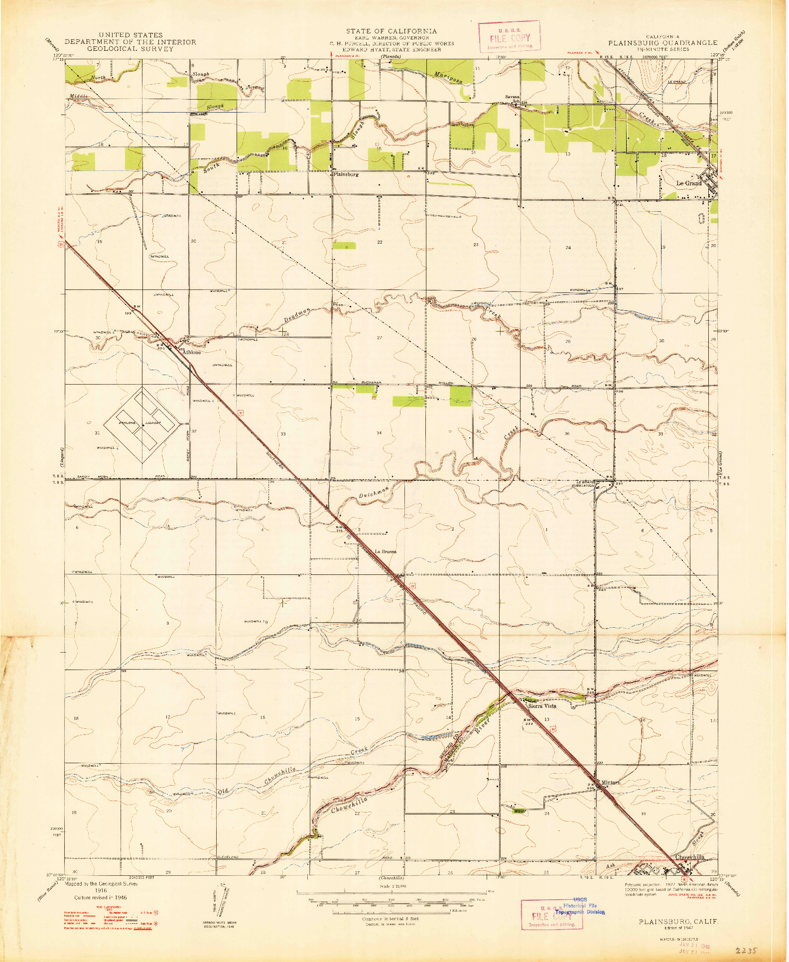 USGS 1:24000-SCALE QUADRANGLE FOR PLAINSBURG, CA 1947