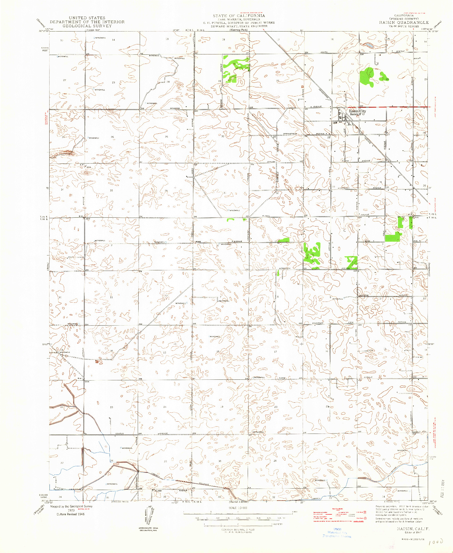 USGS 1:24000-SCALE QUADRANGLE FOR RAISIN, CA 1947