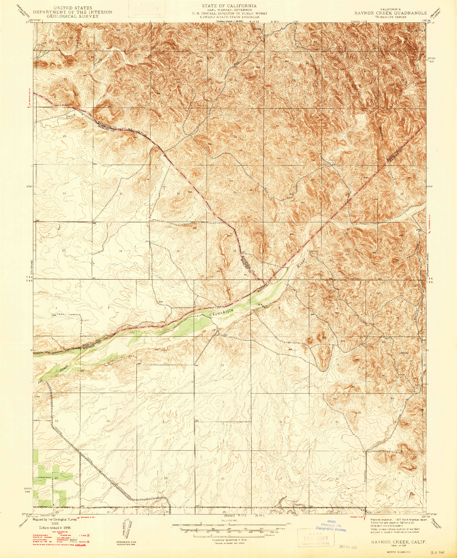 USGS 1:24000-SCALE QUADRANGLE FOR RAYNOR CREEK, CA 1947