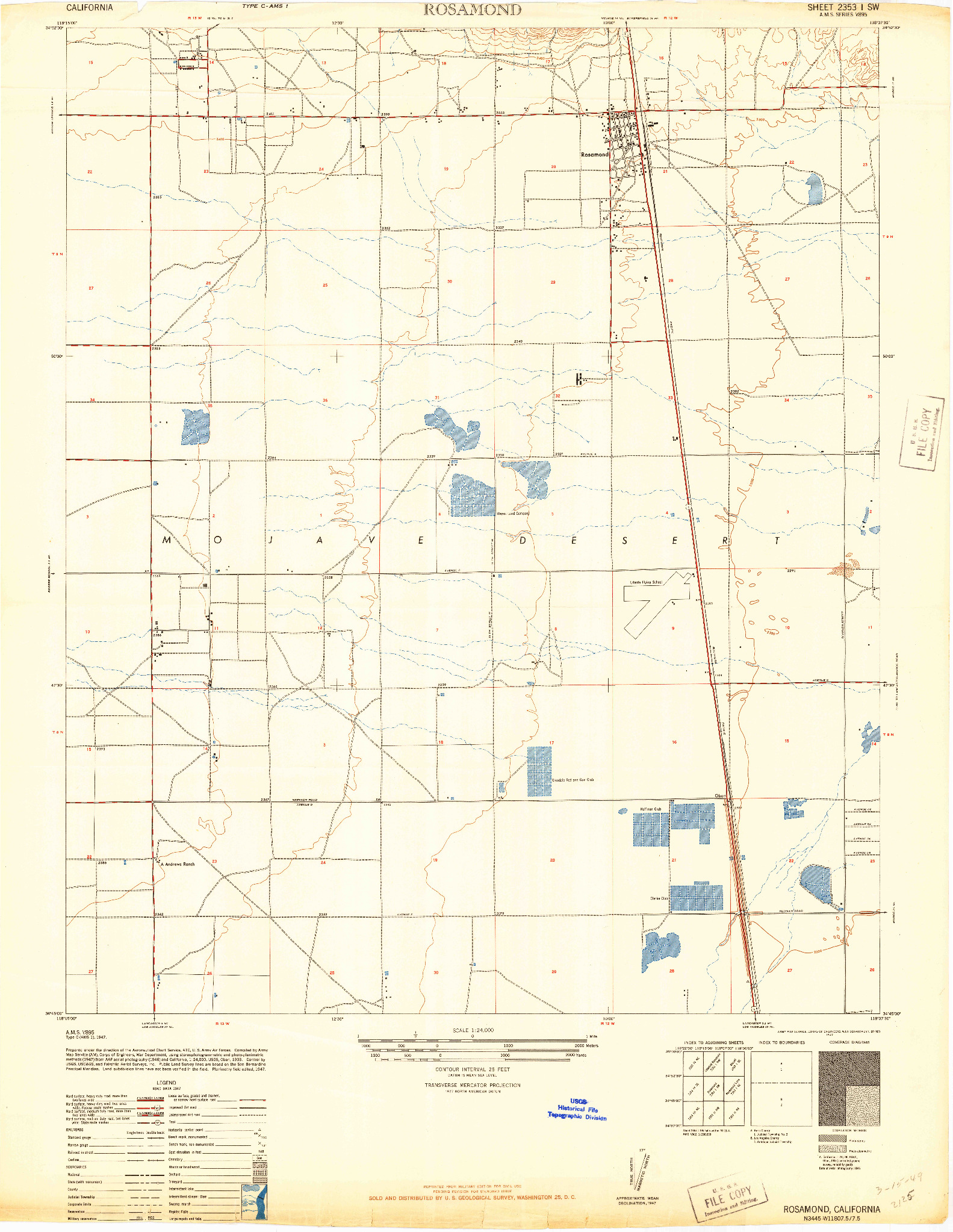 USGS 1:24000-SCALE QUADRANGLE FOR ROSAMOND, CA 1947