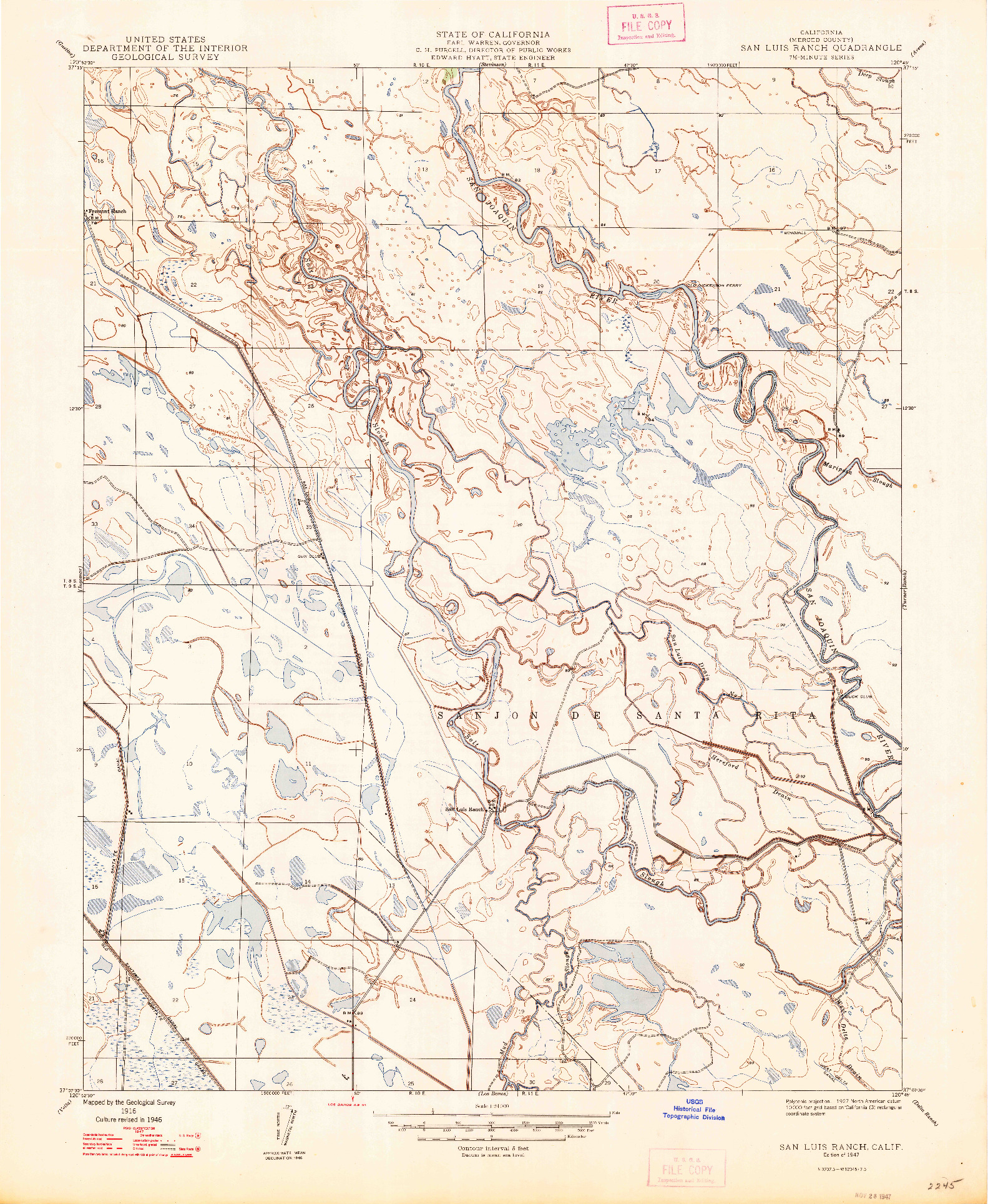 USGS 1:24000-SCALE QUADRANGLE FOR SAN LUIS RANCH, CA 1947