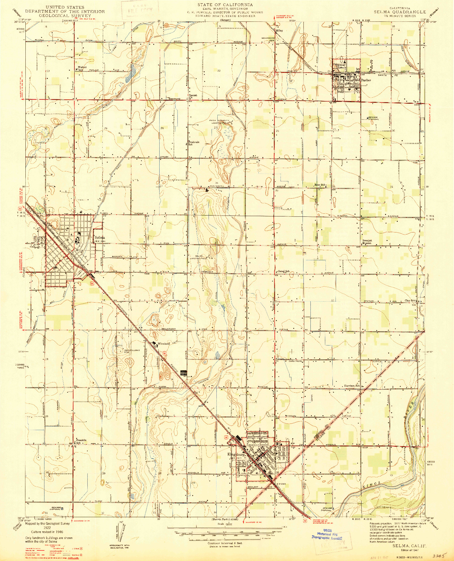 USGS 1:24000-SCALE QUADRANGLE FOR SELMA, CA 1947