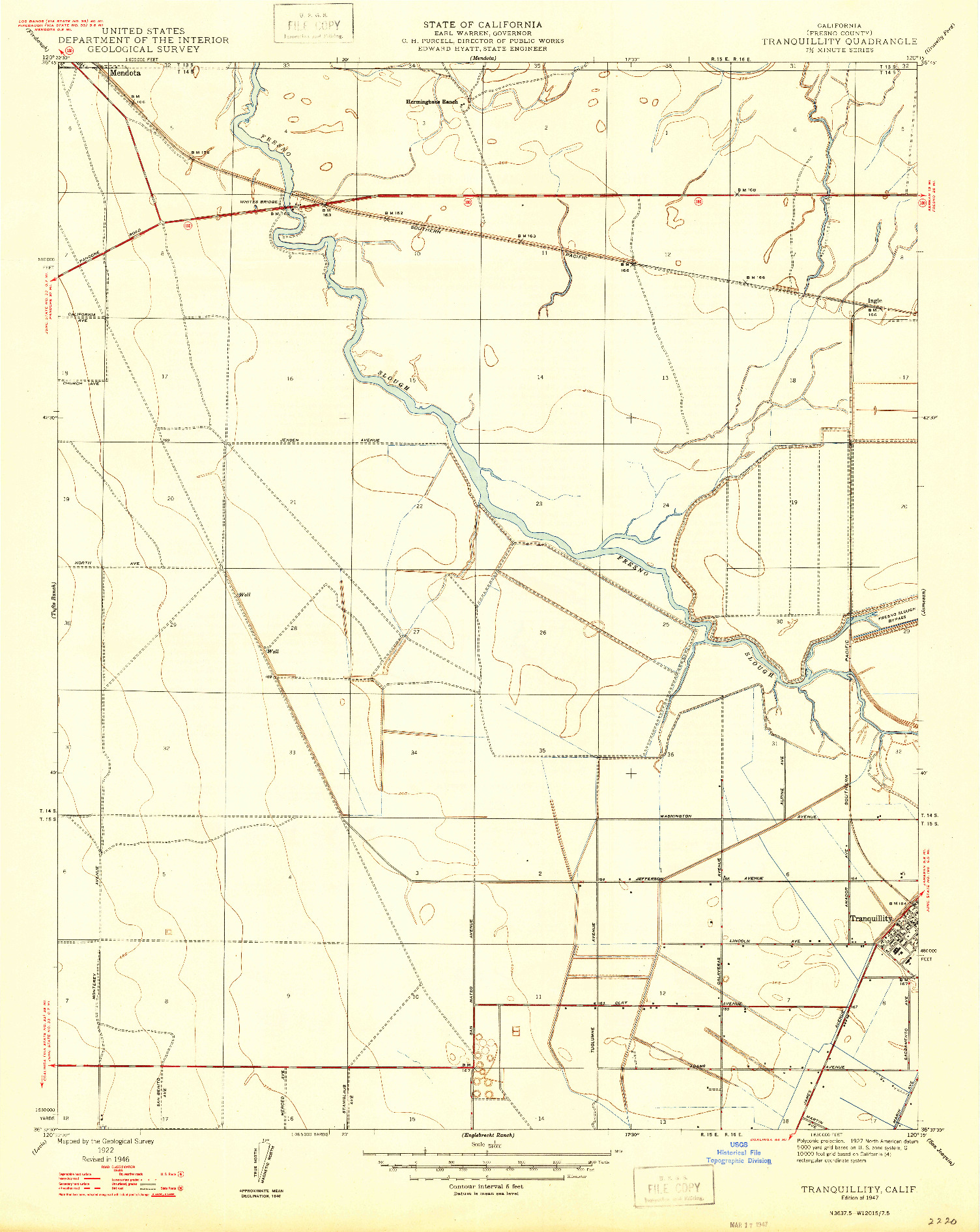 USGS 1:24000-SCALE QUADRANGLE FOR TRANQUILLITY, CA 1947