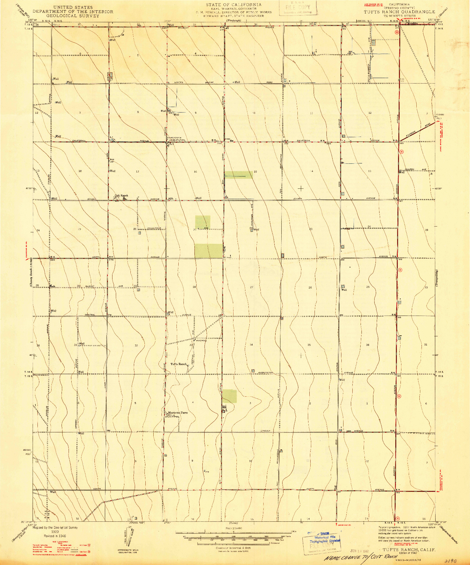 USGS 1:24000-SCALE QUADRANGLE FOR TUFTS RANCH, CA 1947