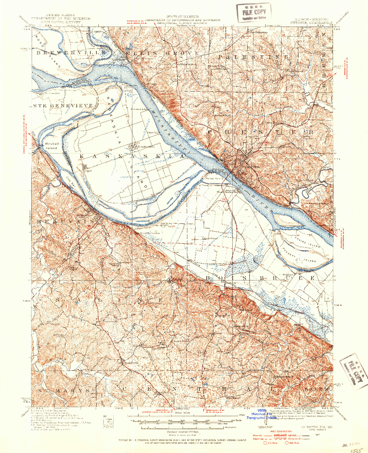 USGS 1:62500-SCALE QUADRANGLE FOR CHESTER, IL 1947