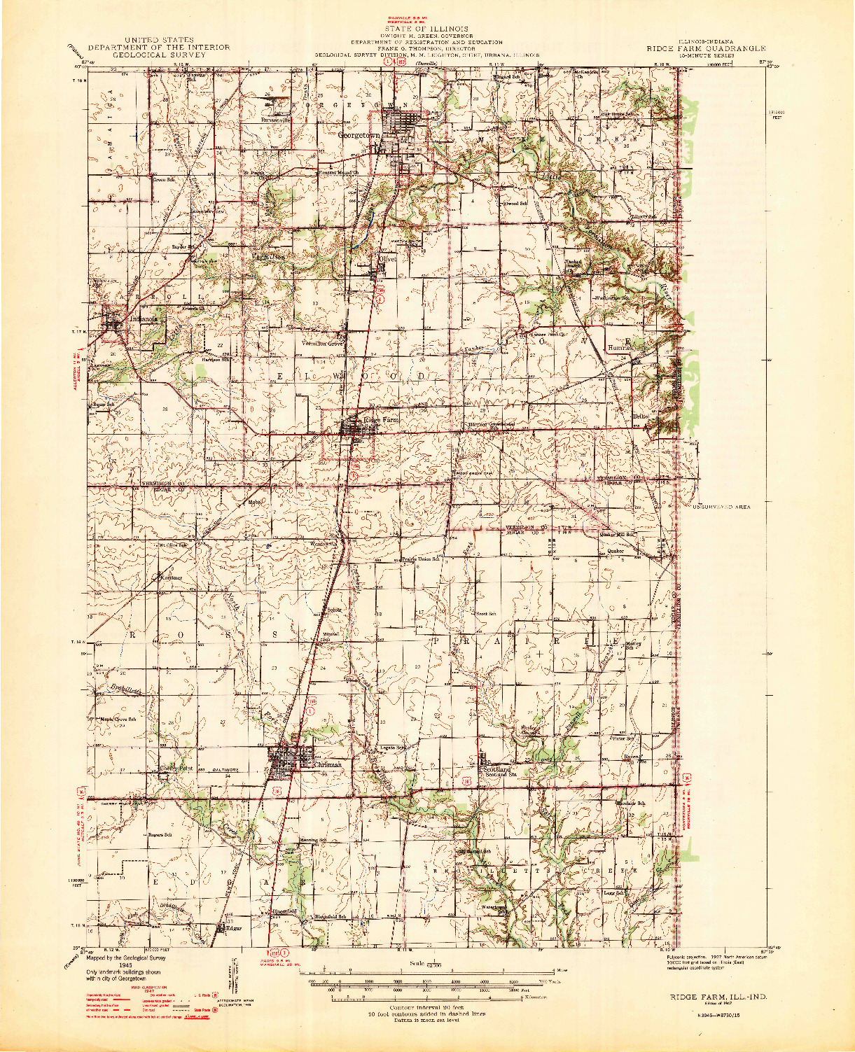 USGS 1:62500-SCALE QUADRANGLE FOR RIDGE FARM, IL 1947