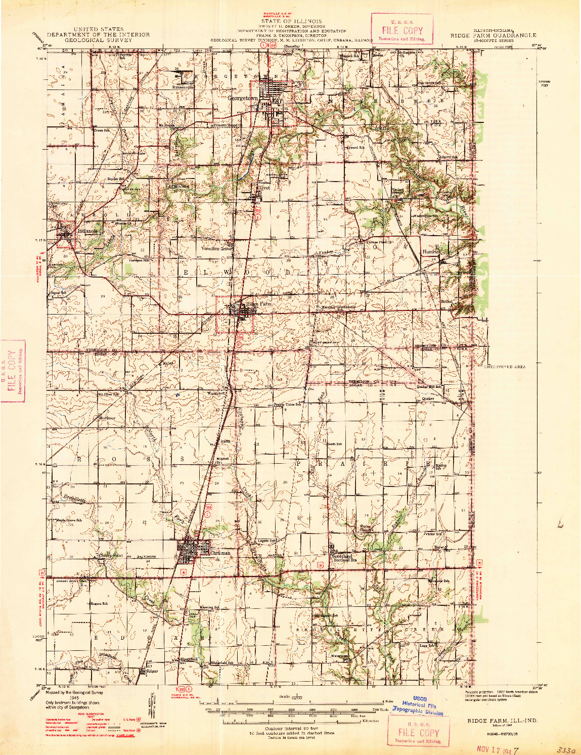 USGS 1:62500-SCALE QUADRANGLE FOR RIDGE FARM, IL 1947