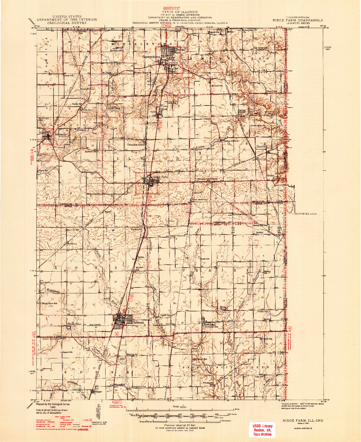 USGS 1:62500-SCALE QUADRANGLE FOR RIDGE FARM, IL 1947