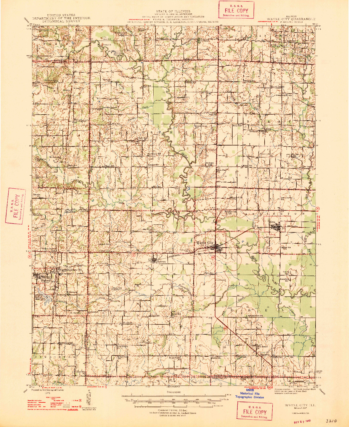 USGS 1:62500-SCALE QUADRANGLE FOR WAYNE CITY, IL 1947