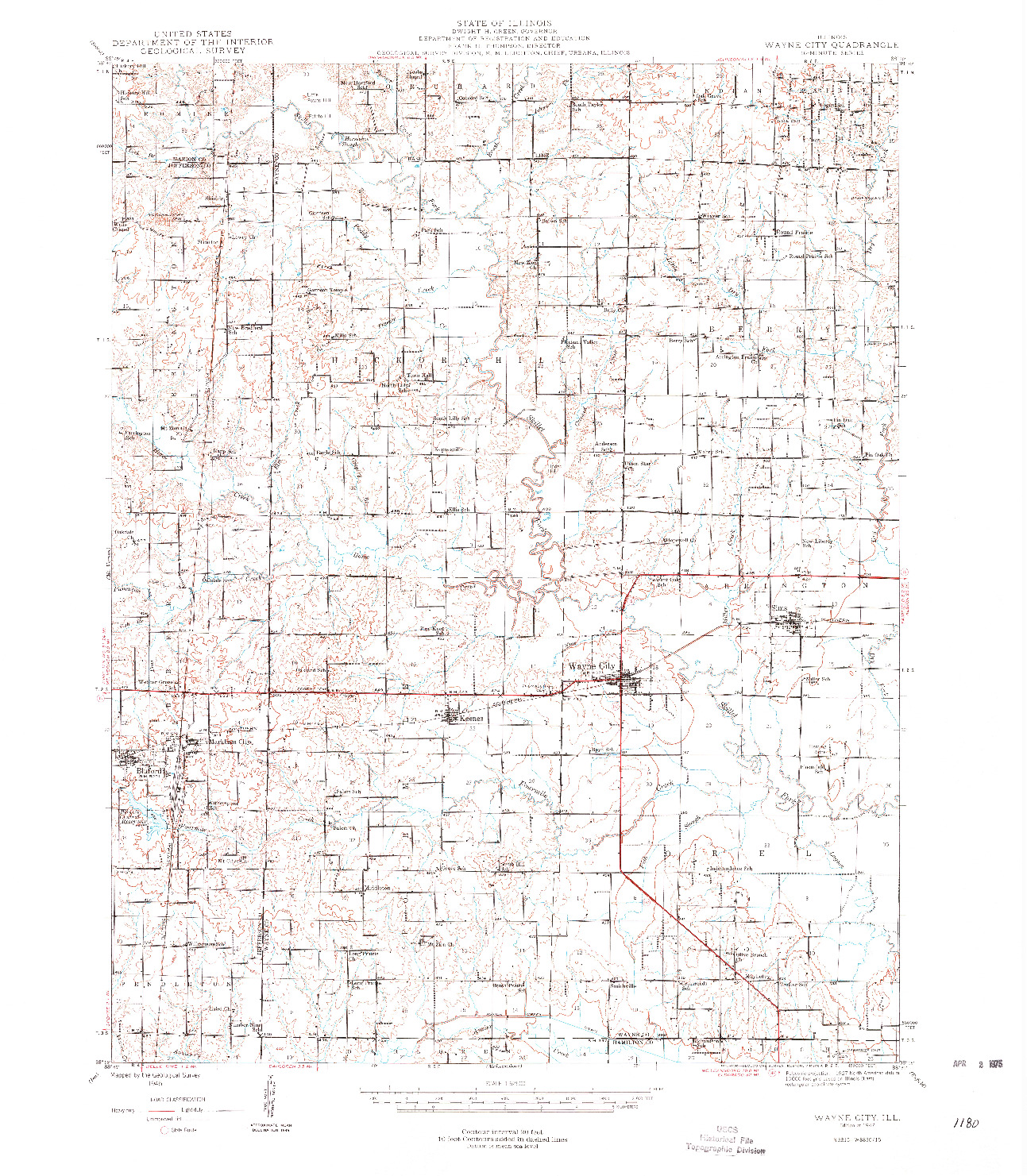 USGS 1:62500-SCALE QUADRANGLE FOR WAYNE CITY, IL 1947