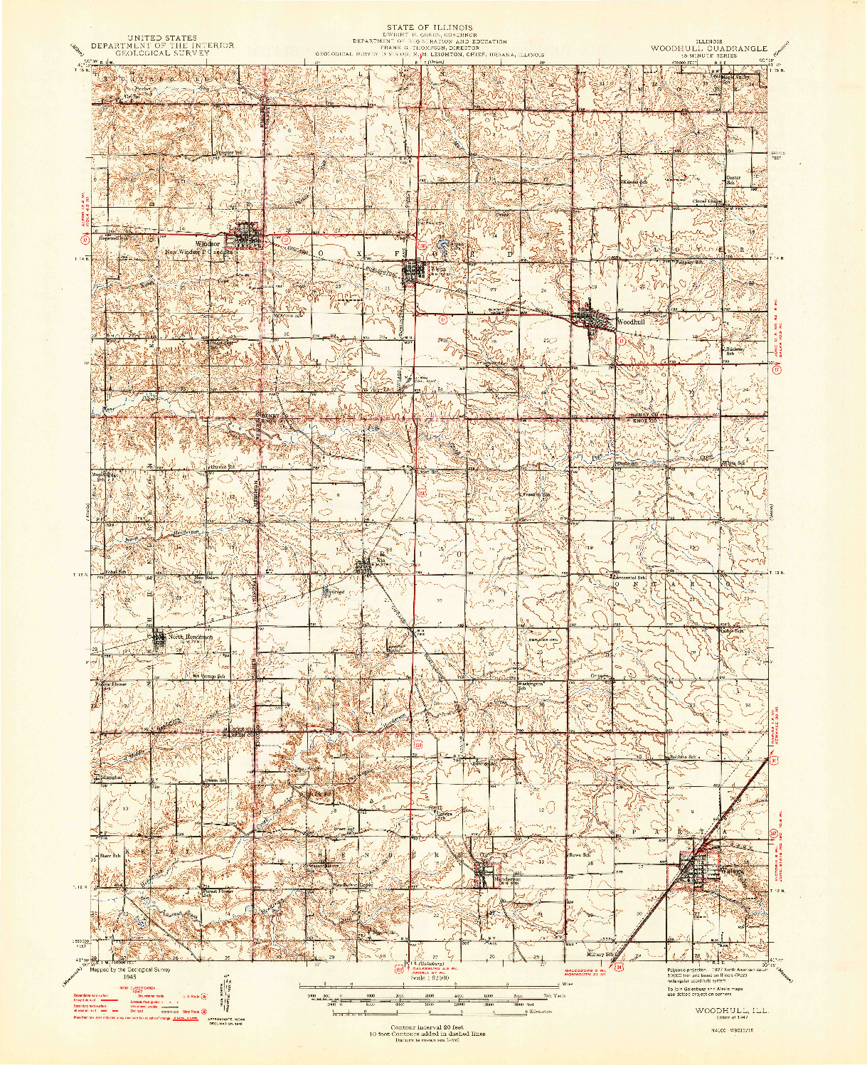 USGS 1:62500-SCALE QUADRANGLE FOR WOODHULL, IL 1947
