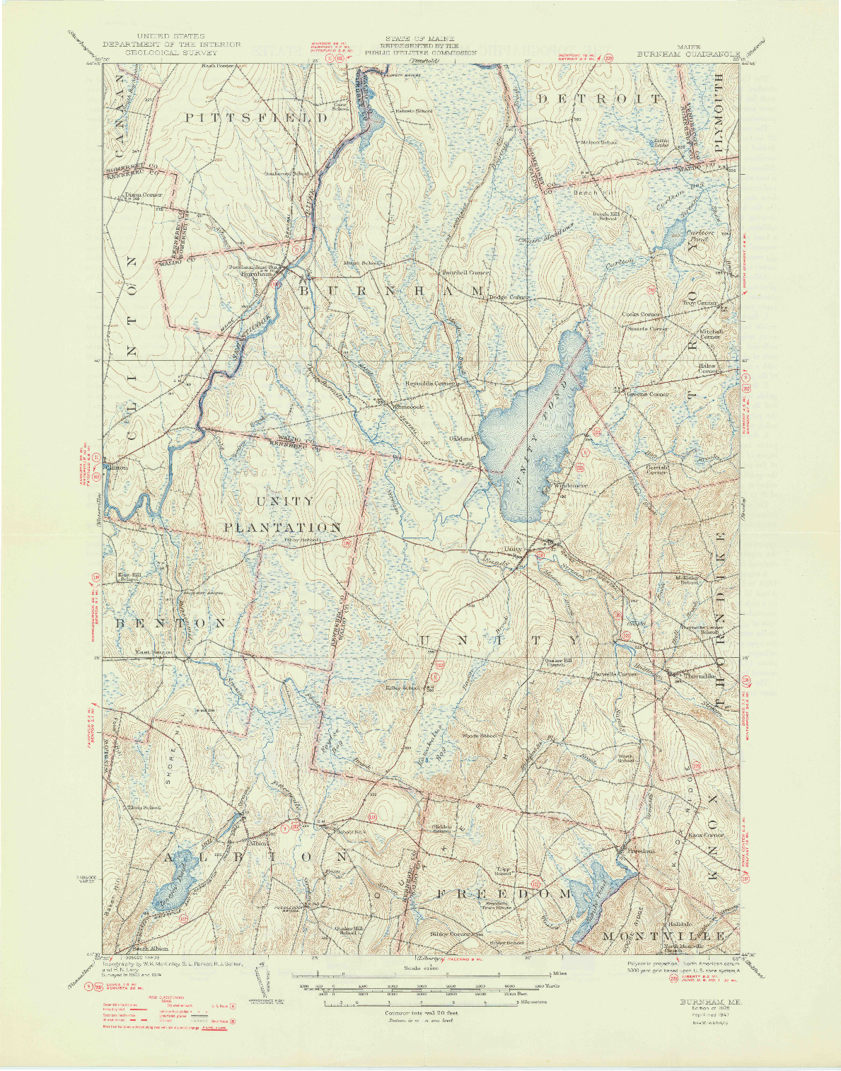USGS 1:62500-SCALE QUADRANGLE FOR BURNHAM, ME 1926