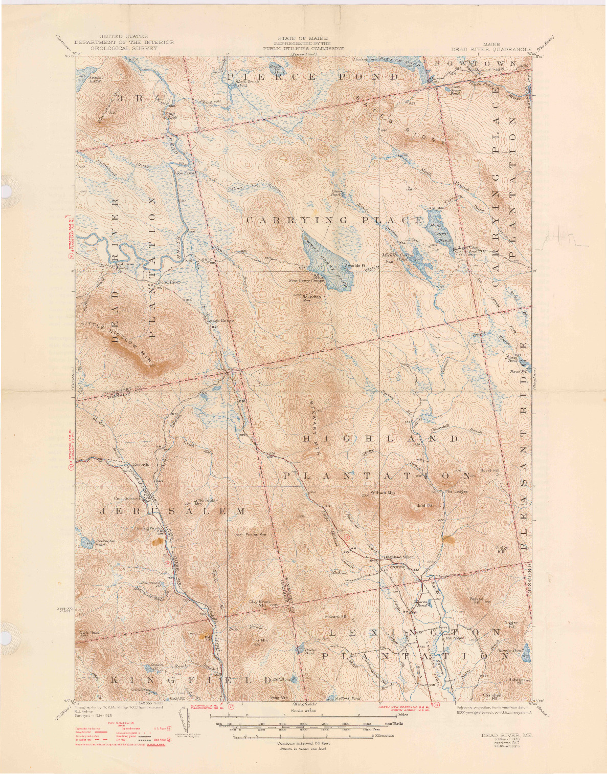 USGS 1:62500-SCALE QUADRANGLE FOR DEAD RIVER, ME 1928