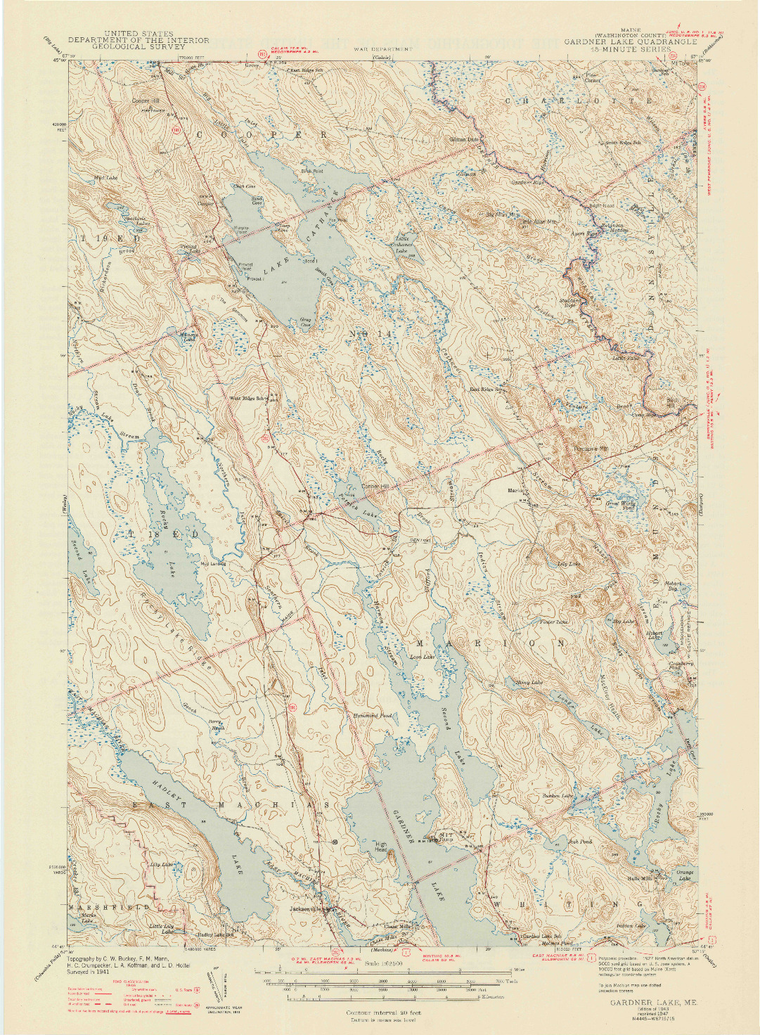 USGS 1:62500-SCALE QUADRANGLE FOR GARDNER LAKE, ME 1943