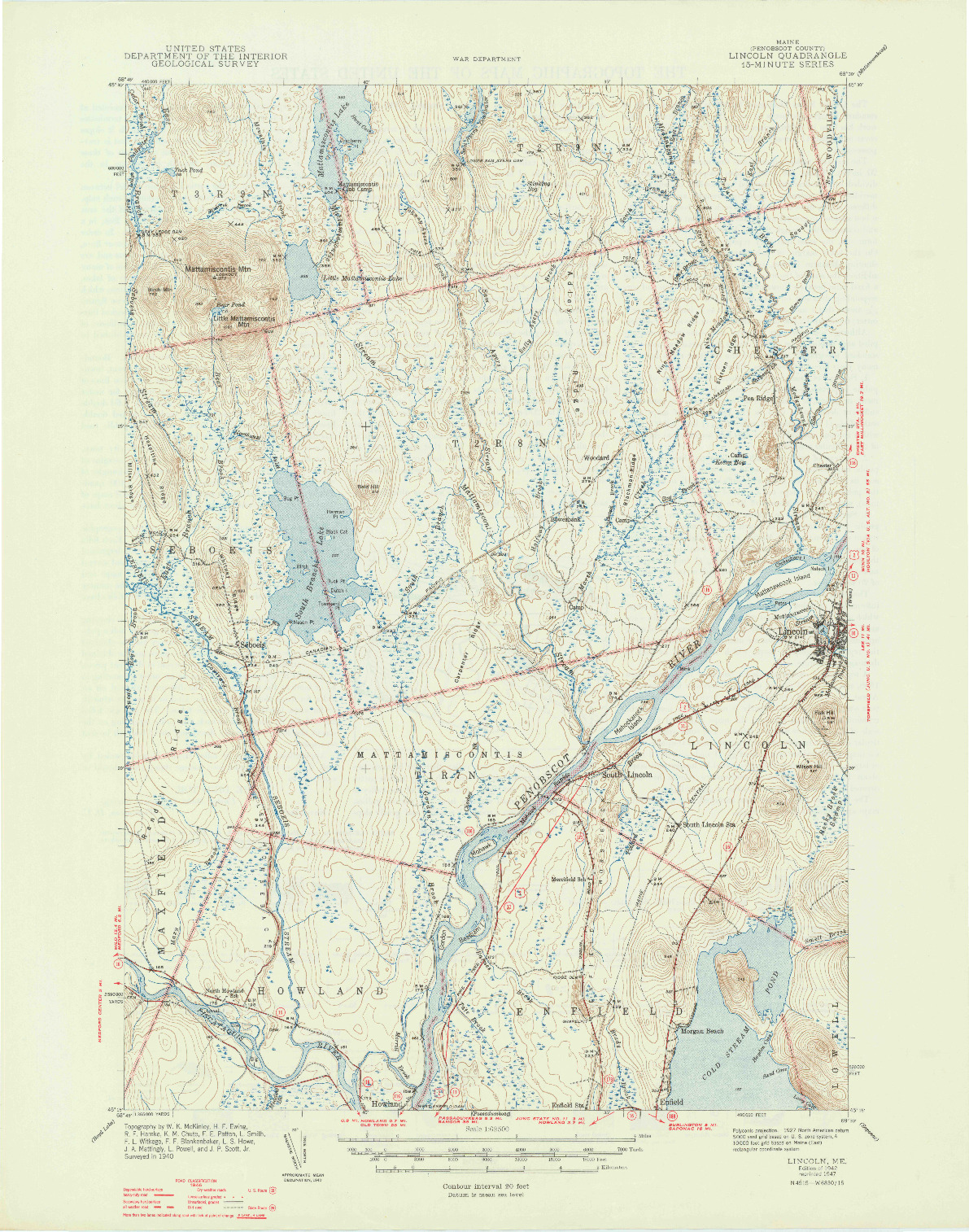 USGS 1:62500-SCALE QUADRANGLE FOR LINCOLN, ME 1942