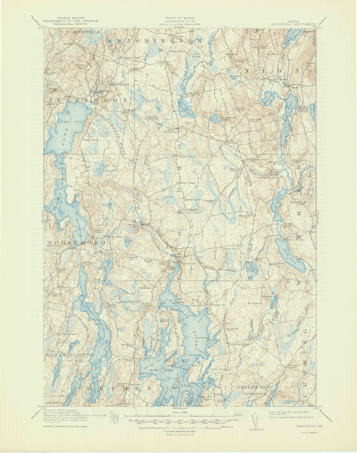 USGS 1:62500-SCALE QUADRANGLE FOR WALDOBORO, ME 1915