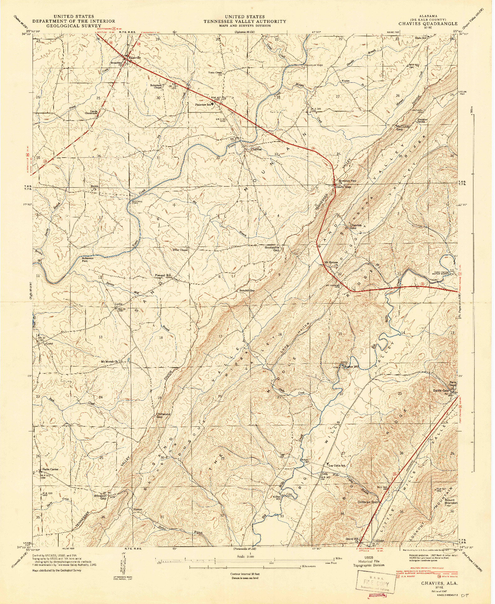 USGS 1:24000-SCALE QUADRANGLE FOR CHAVIES, AL 1947