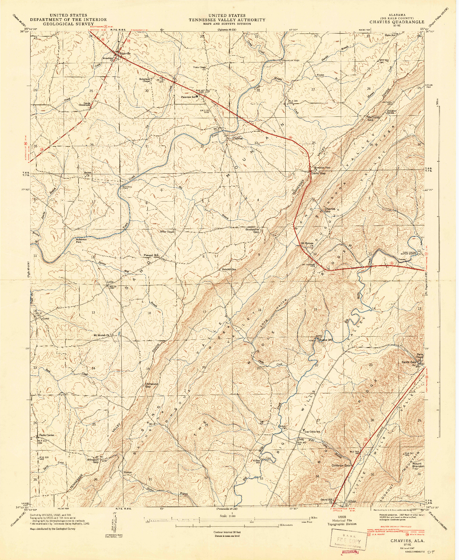 USGS 1:24000-SCALE QUADRANGLE FOR CHAVIES, AL 1947
