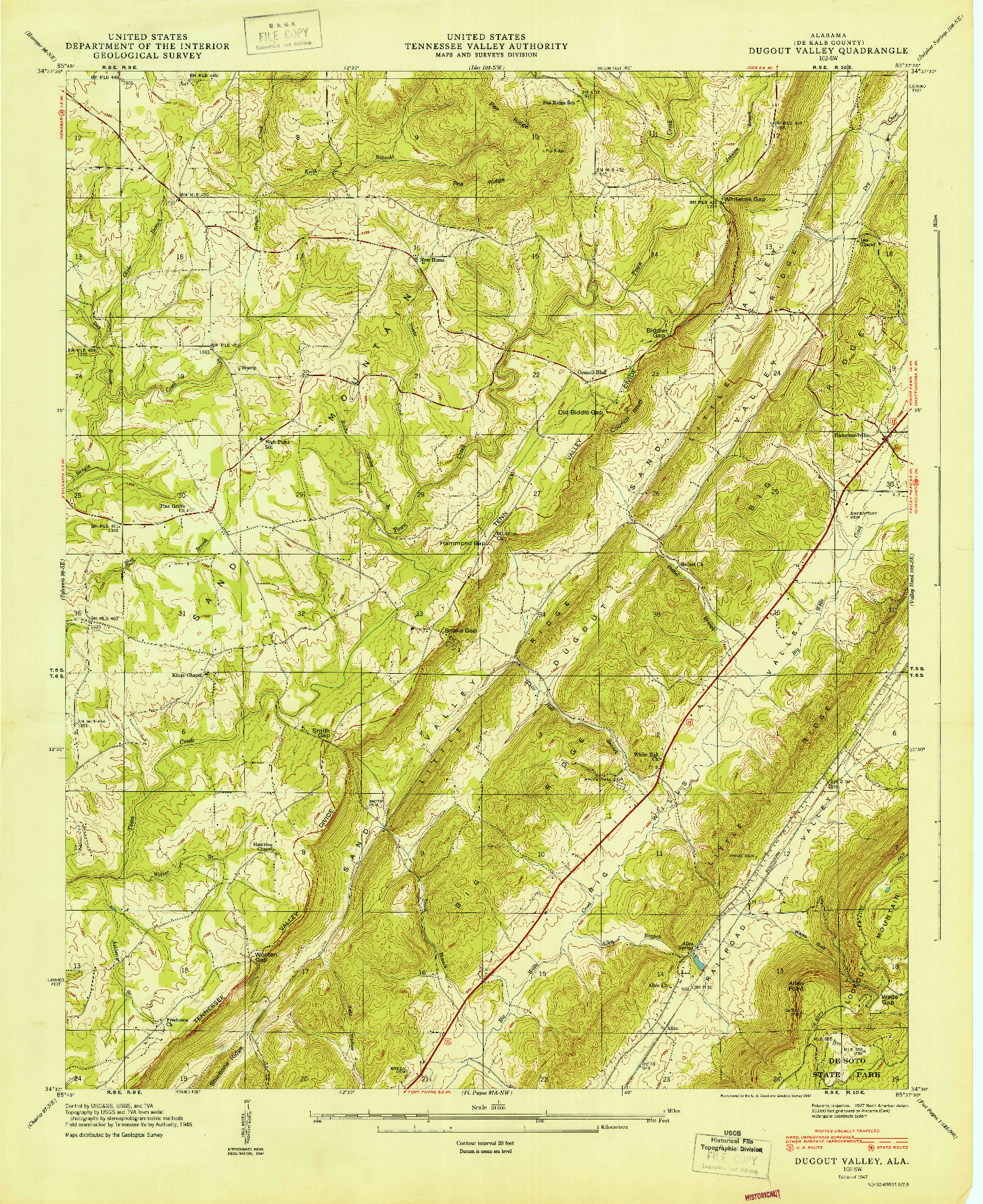 USGS 1:24000-SCALE QUADRANGLE FOR DUGOUT VALLEY, AL 1947