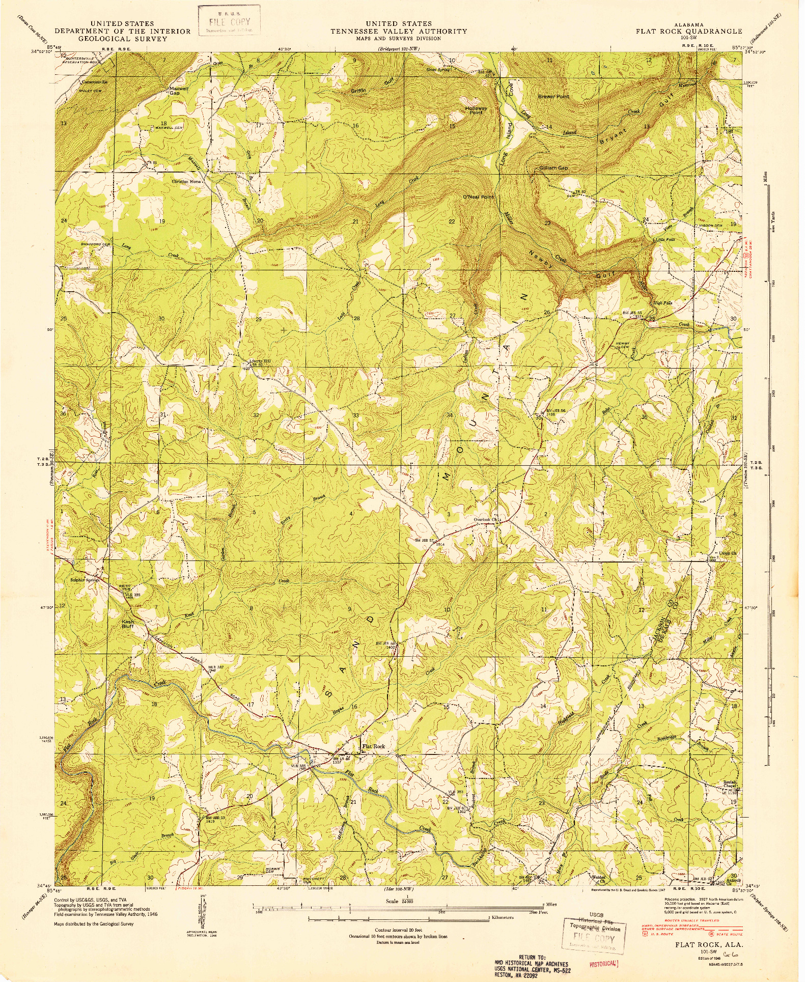 USGS 1:24000-SCALE QUADRANGLE FOR FLAT ROCK, AL 1946