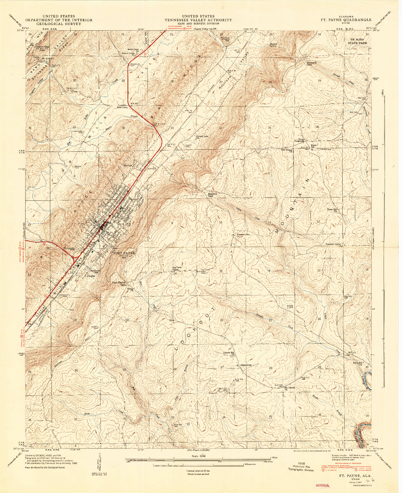 USGS 1:24000-SCALE QUADRANGLE FOR FT PAYNE, AL 1947