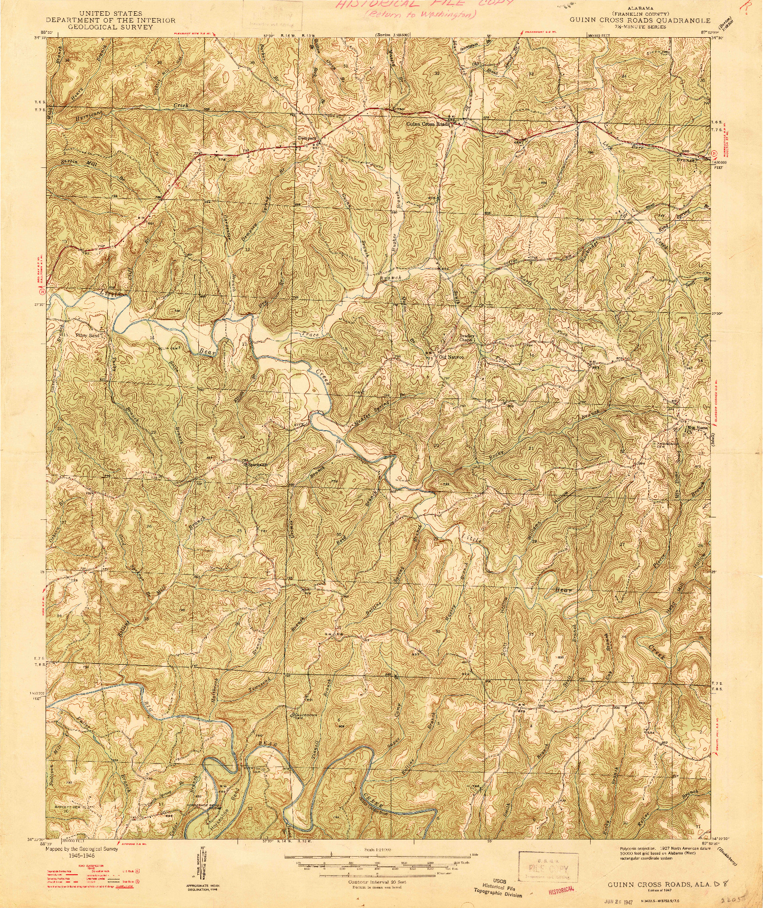 USGS 1:24000-SCALE QUADRANGLE FOR GUINN CROSS ROADS, AL 1947